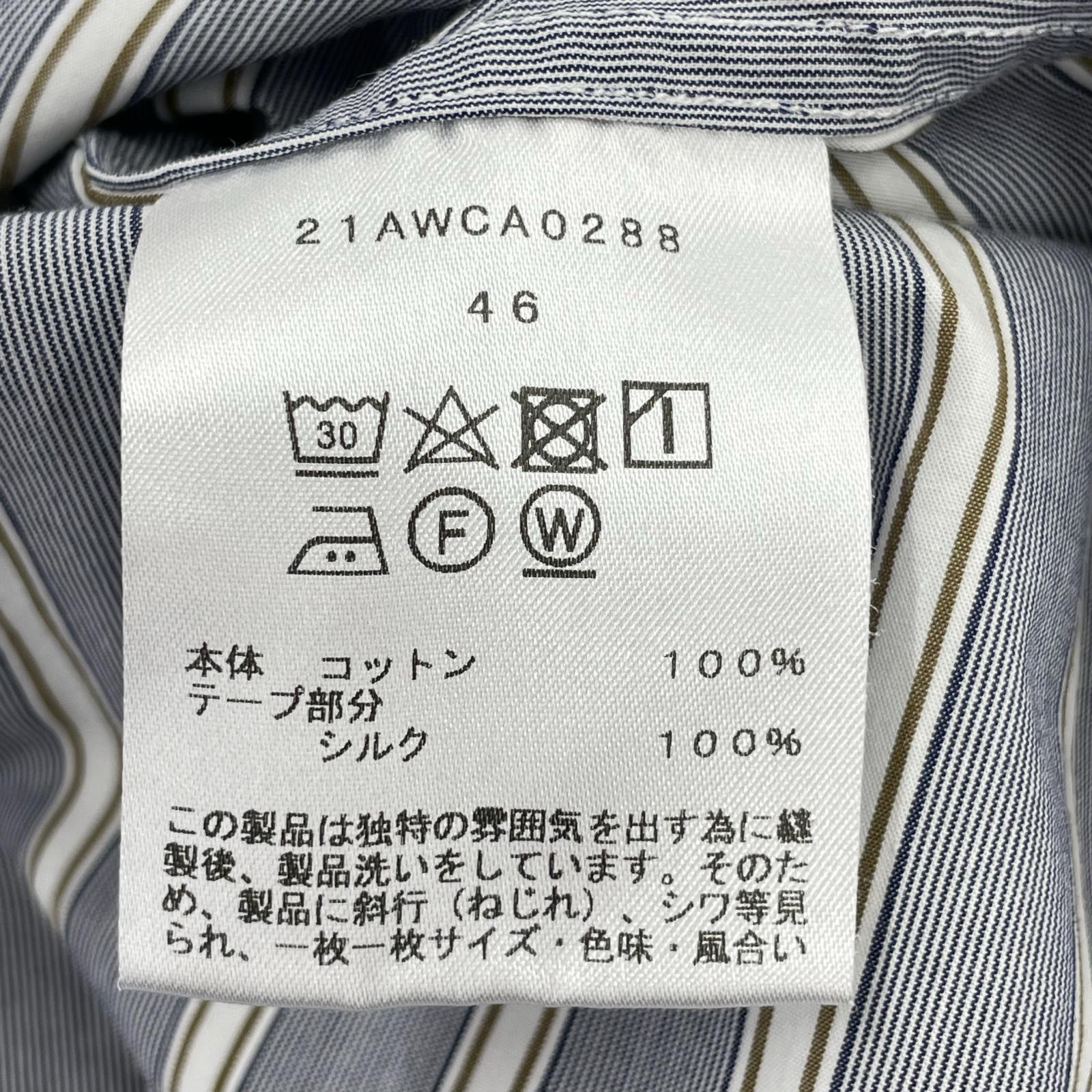 長袖シャツ cantate バンドカラーストライプシャツ グレー