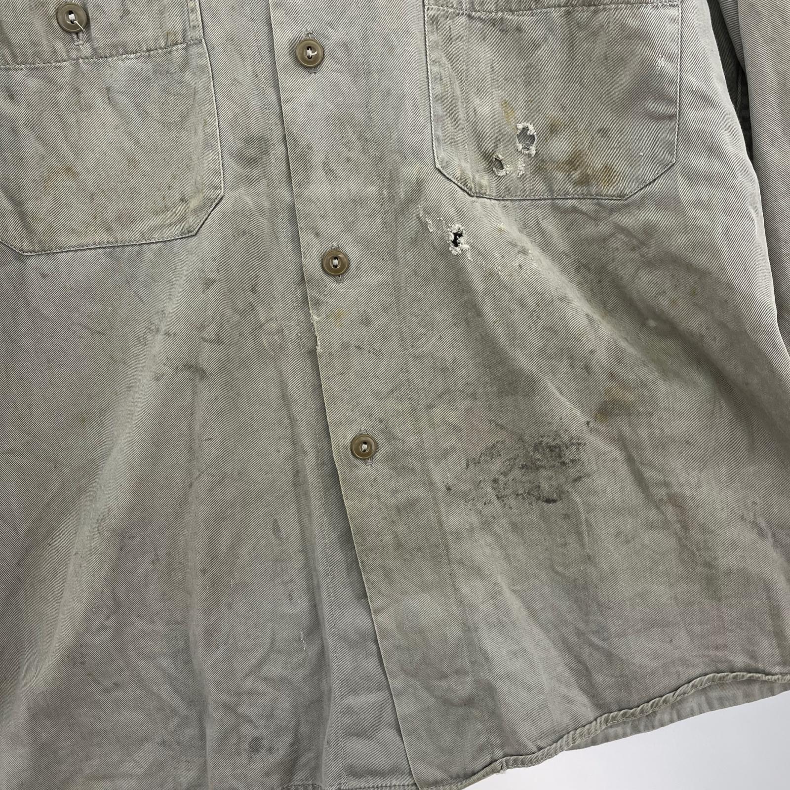長袖シャツ 50s UNION MADE チェーンステッチ ワークシャツ S グレー