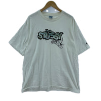 半袖Tシャツ STUSSY USA製 紺タグ S/SプリントTee 白 (XL) ホワイト