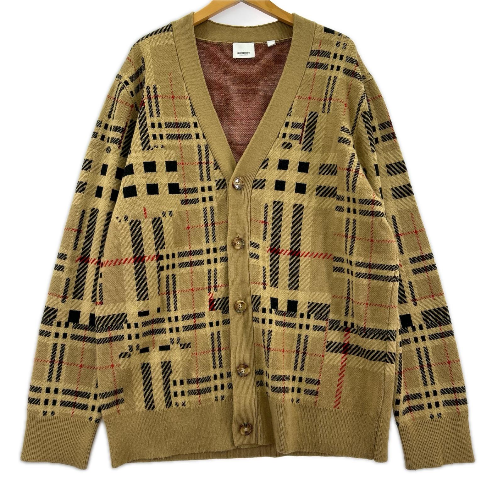 カーディガン カシミヤ チェック カーディガン L L ベージュ