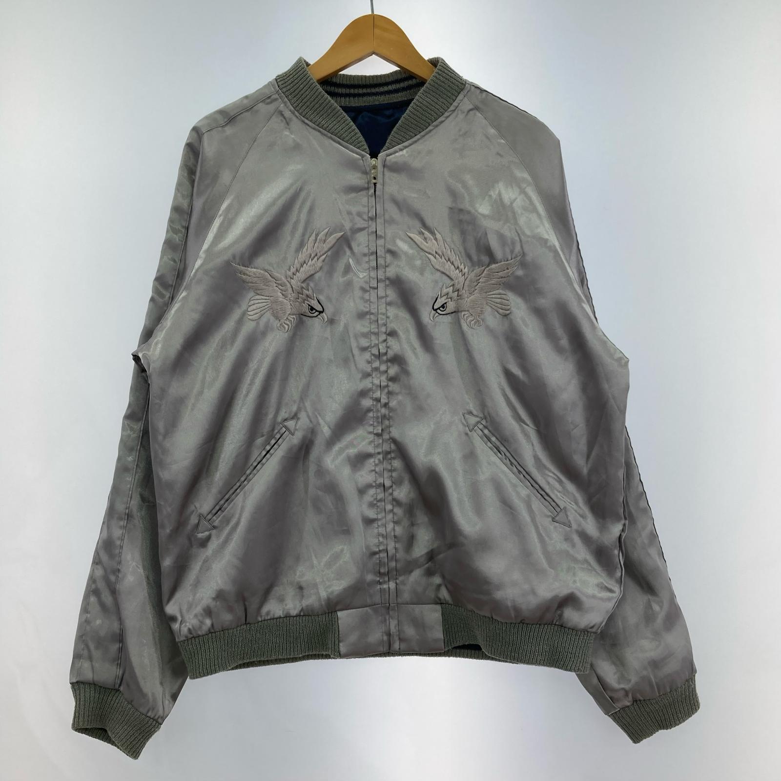 ジャケット 東洋エンタープライズ×BEAMS 別注 雷門 鷹×龍×虎 リバーシブルスカジャン L シルバー×ネイビー L