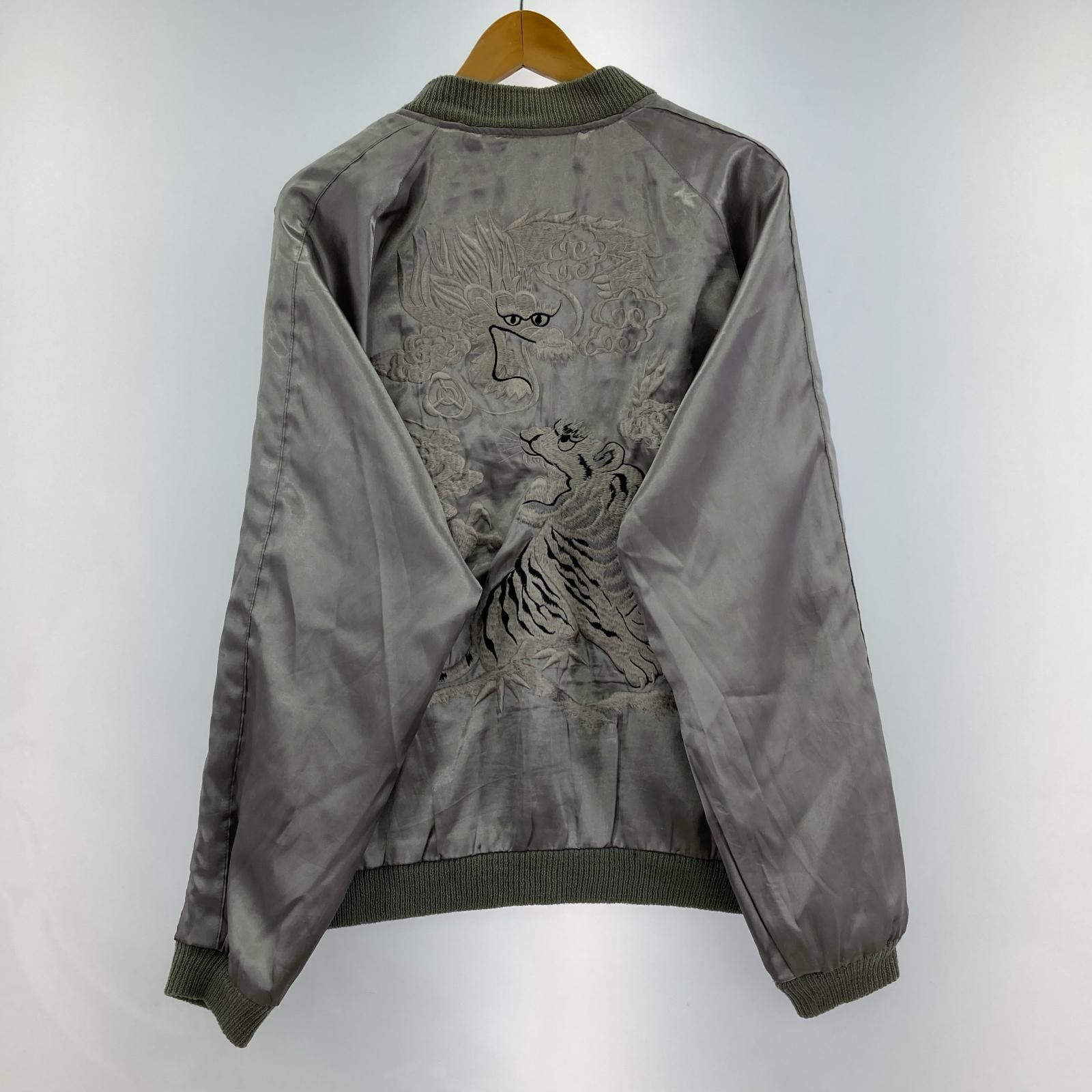 ジャケット 東洋エンタープライズ×BEAMS 別注 雷門 鷹×龍×虎 リバーシブルスカジャン L シルバー×ネイビー L