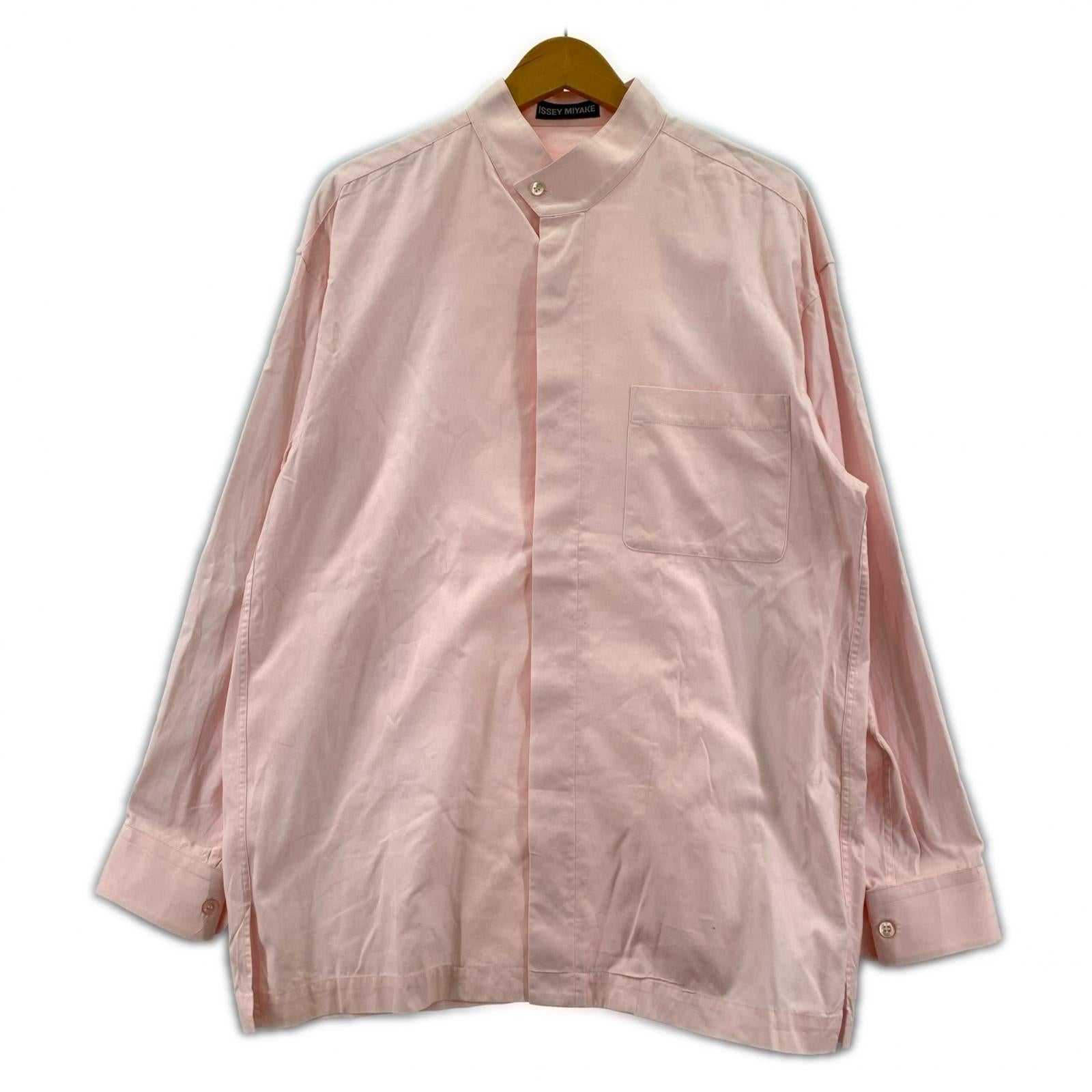 長袖シャツ ISSEY MIYAKE スタンドカラー 比翼 オックスシャツ M ピンク M