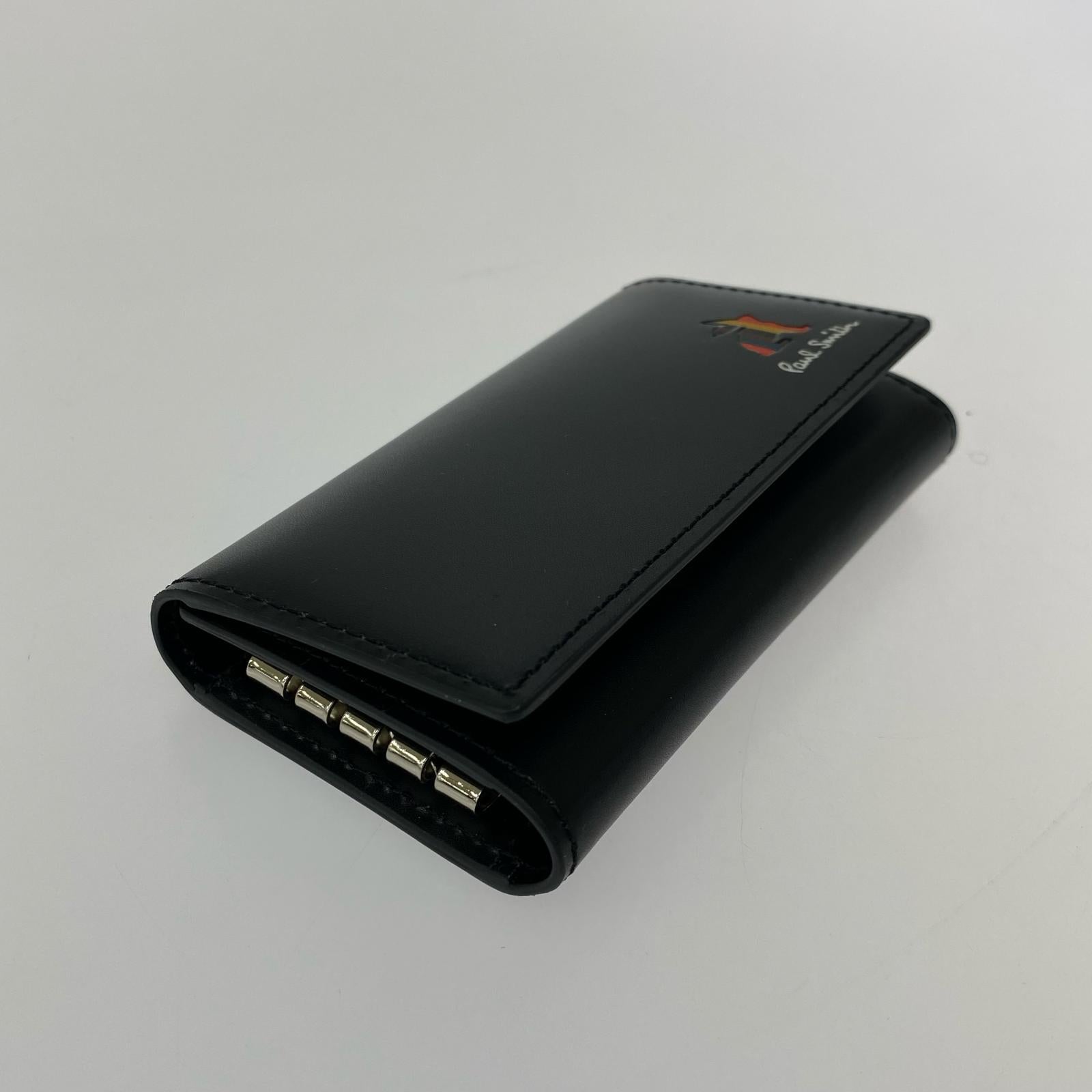 ウォレットチェーン 5連キーケース ストライプラビット 牛革レザー 黒 ブラック
