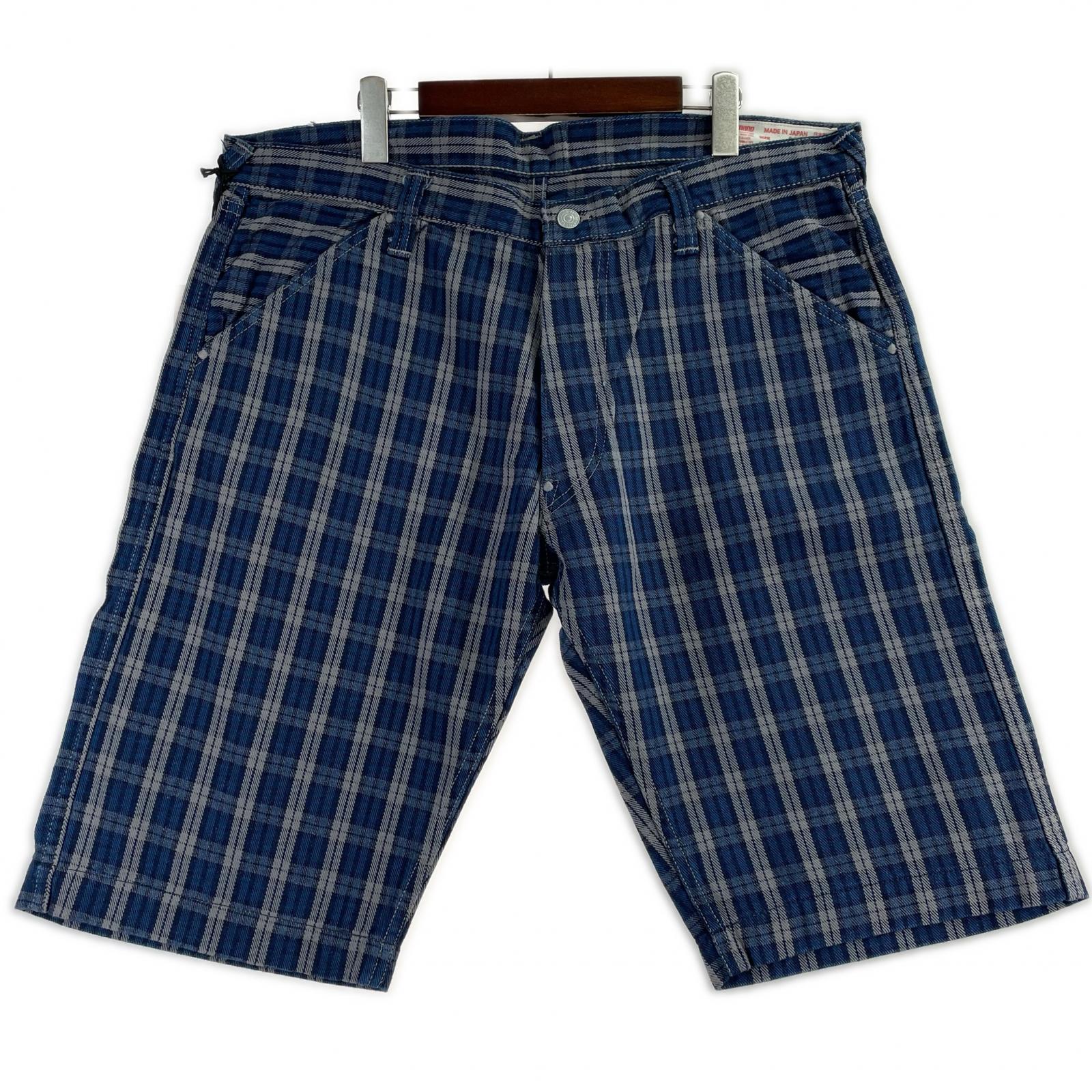 ショートパンツ YAMANE Lot.7550 チェックショーツ W40 ネイビー 40 ブルー