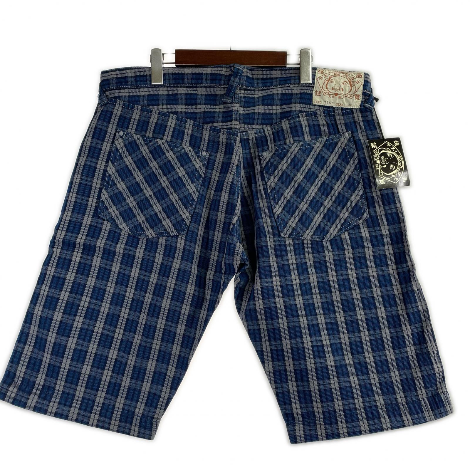 ショートパンツ YAMANE Lot.7550 チェックショーツ W40 ネイビー 40 ブルー