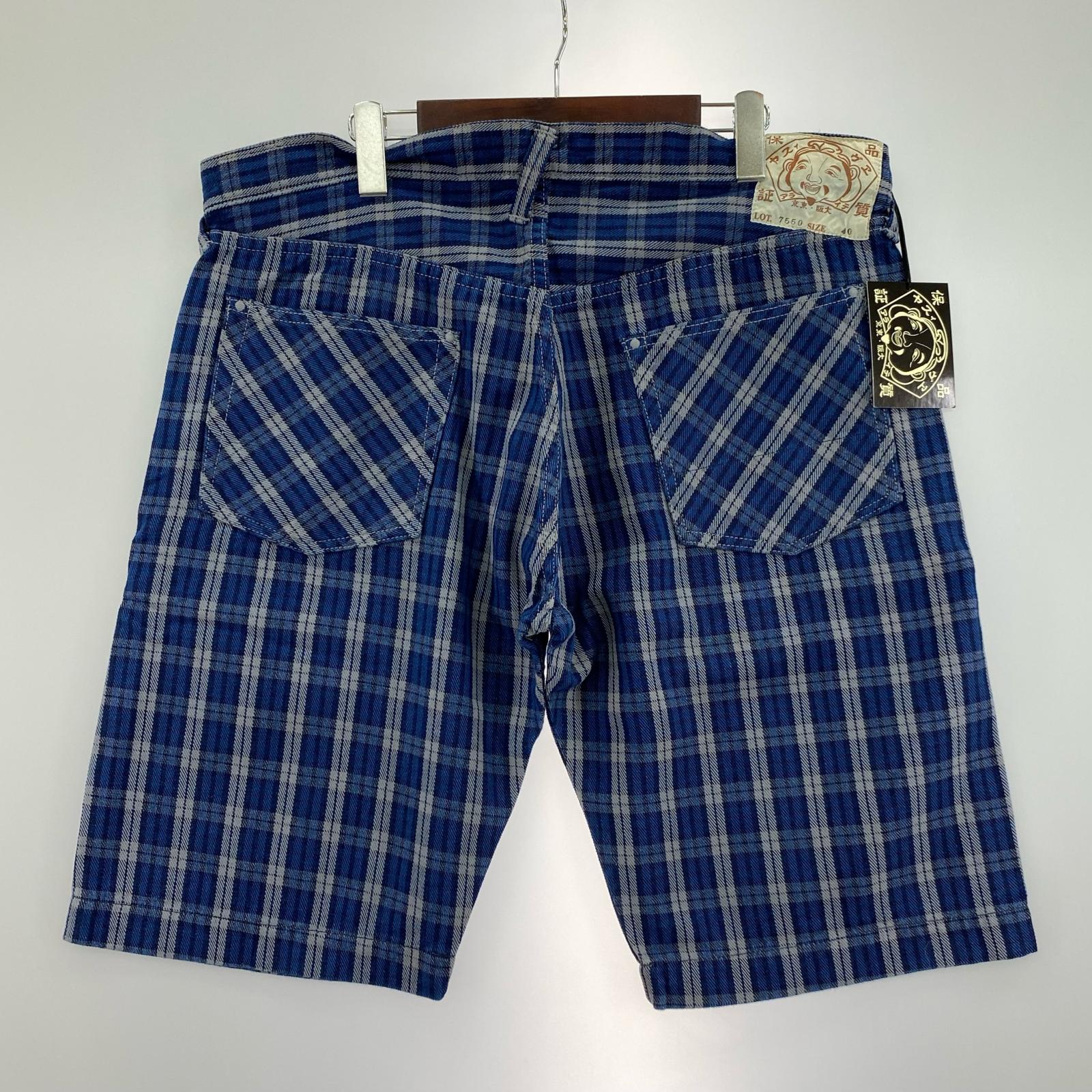 ショートパンツ YAMANE Lot.7550 チェックショーツ W40 ネイビー 40 ブルー