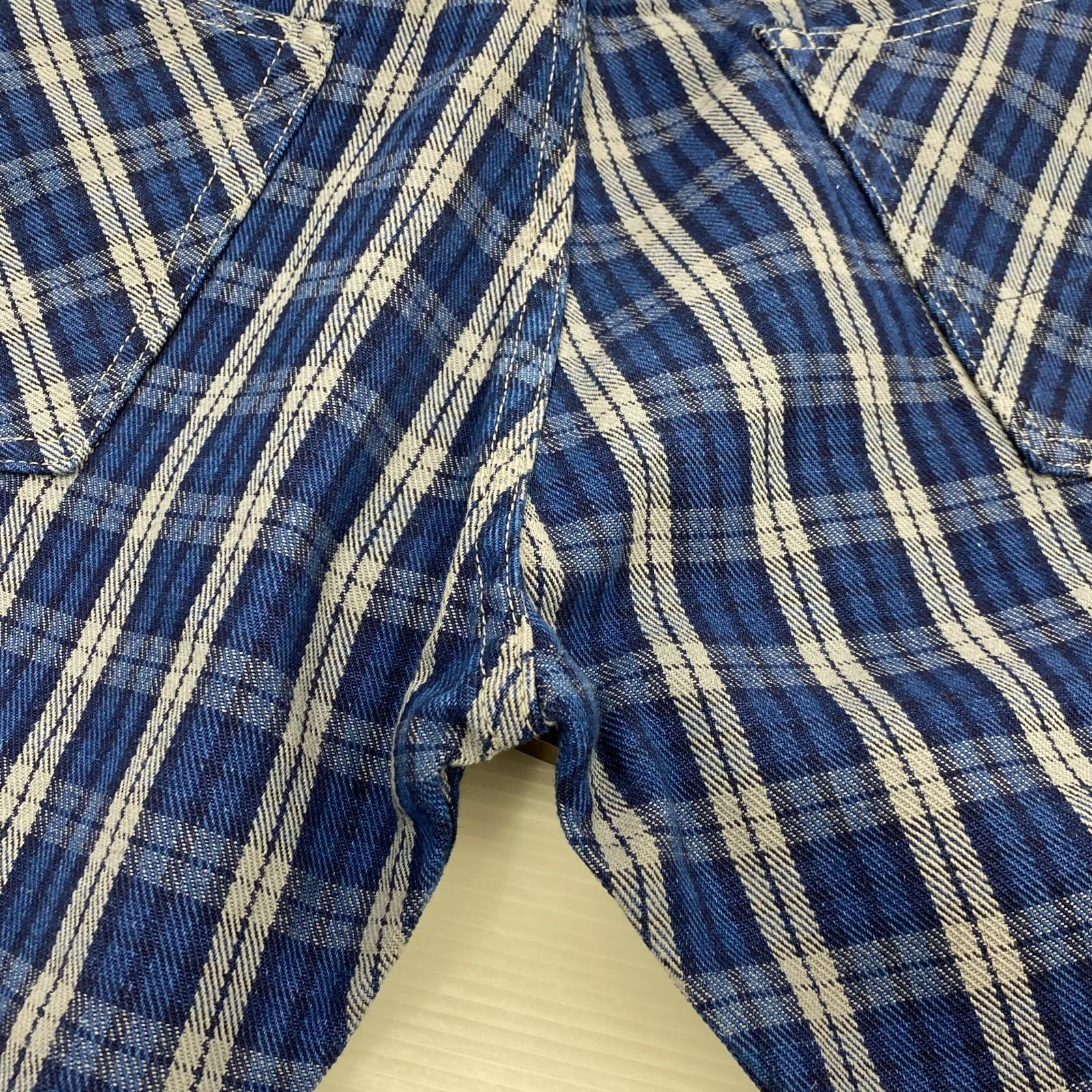 ショートパンツ YAMANE Lot.7550 チェックショーツ W40 ネイビー 40 ブルー