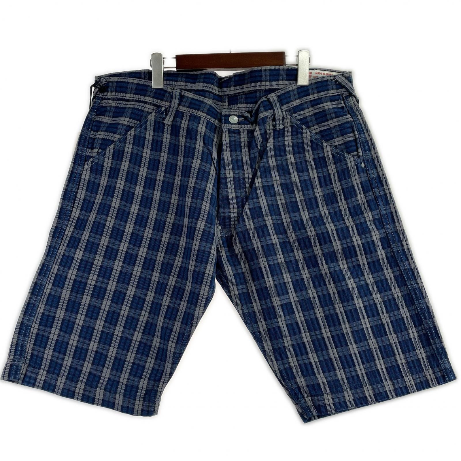 ショートパンツ YAMANE Lot.7550 チェックショーツ W40 ネイビー 40 ブルー