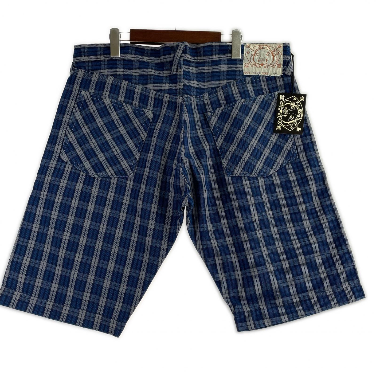 ショートパンツ YAMANE Lot.7550 チェックショーツ W40 ネイビー 40 ブルー