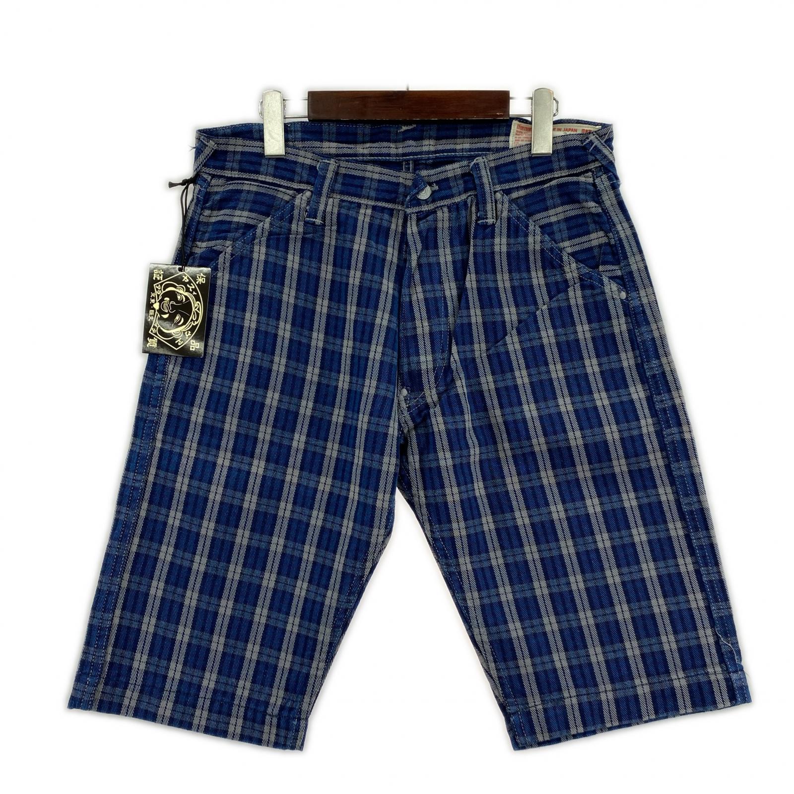 ショートパンツ EVISU Lot.7550 チェックショーツ W34 ネイビー 34 ブルー