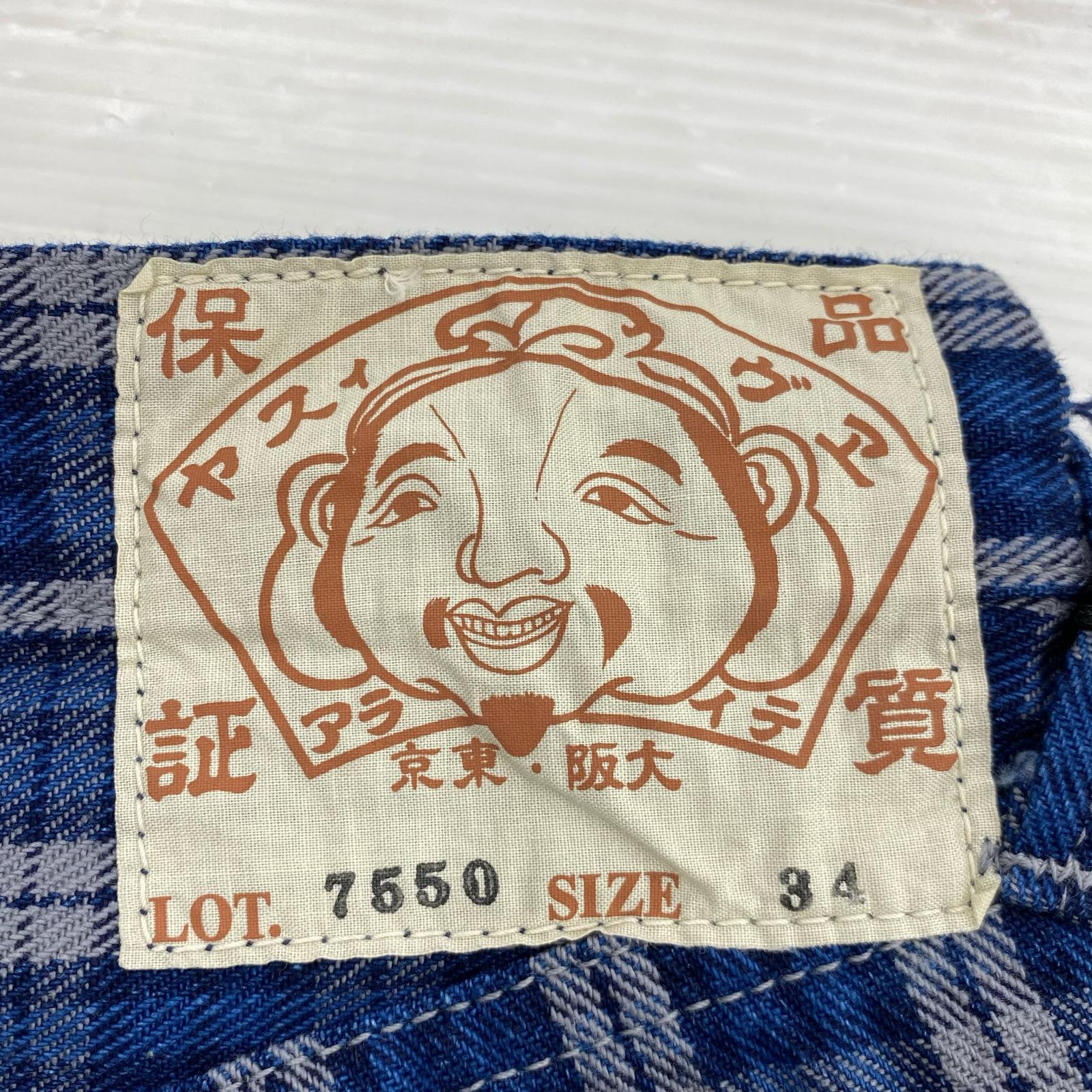 ショートパンツ EVISU Lot.7550 チェックショーツ W34 ネイビー 34 ブルー