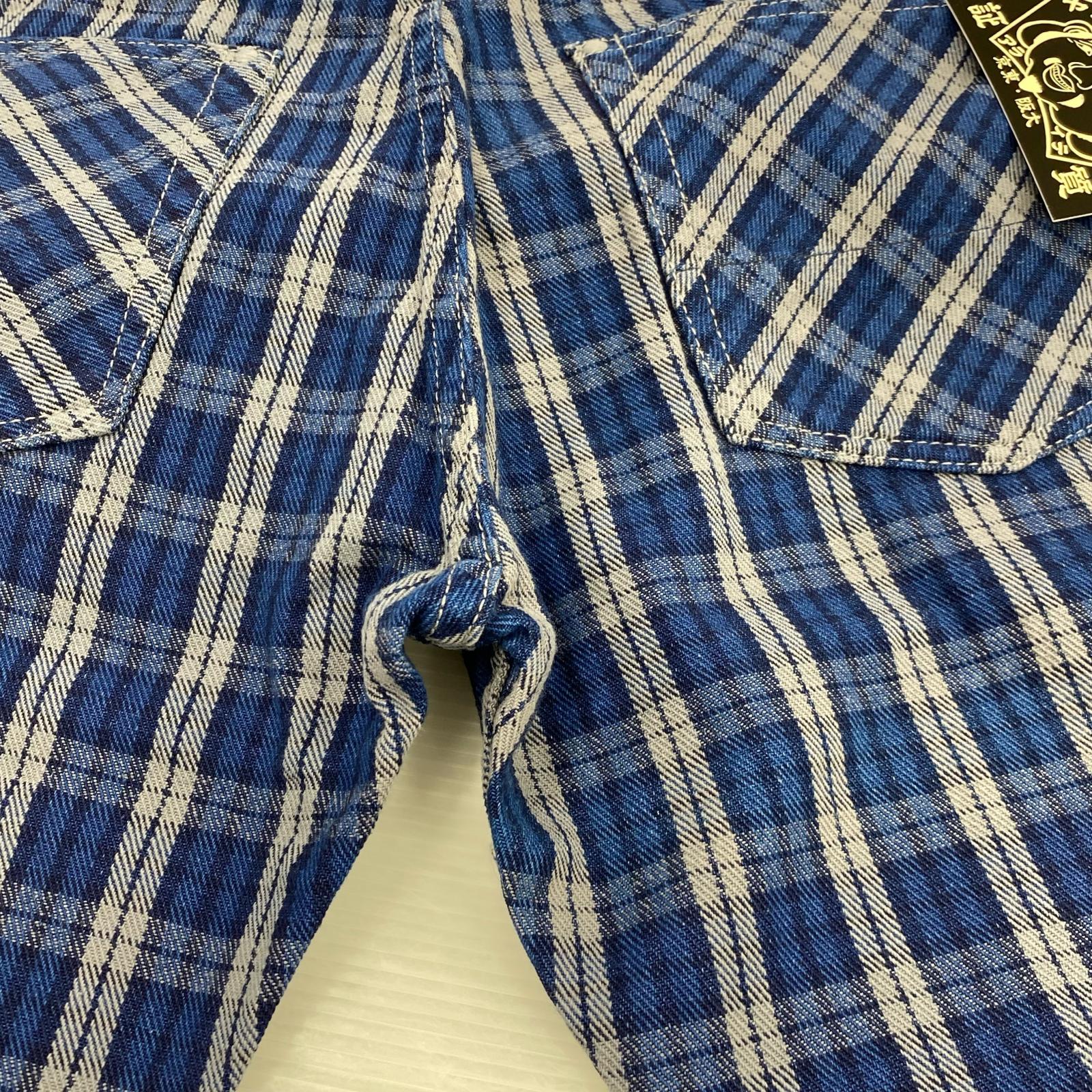 ショートパンツ EVISU Lot.7550 チェックショーツ W34 ネイビー 34 ブルー