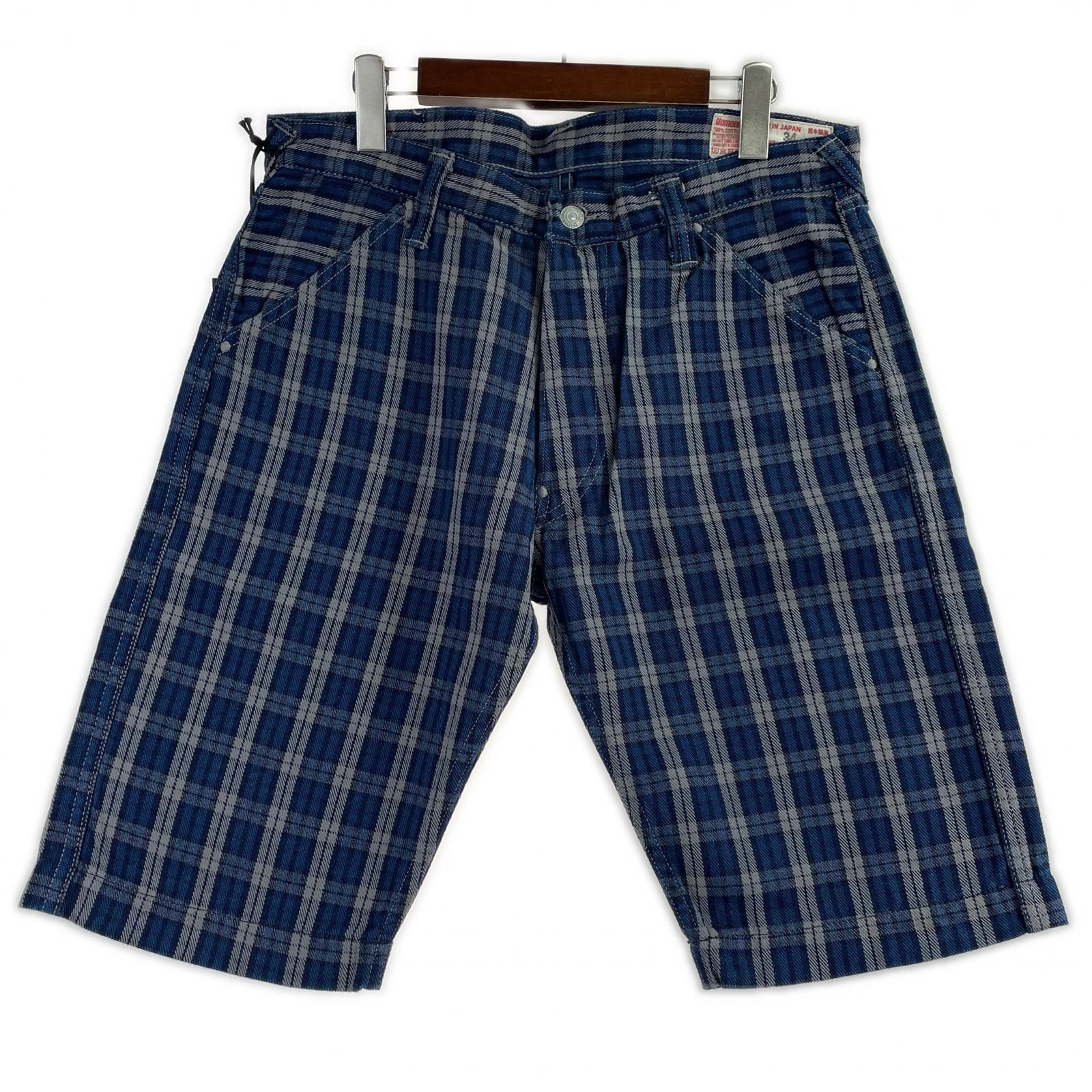 ショートパンツ EVISU Lot.7550 チェックショーツ W34 ネイビー 34 ブルー