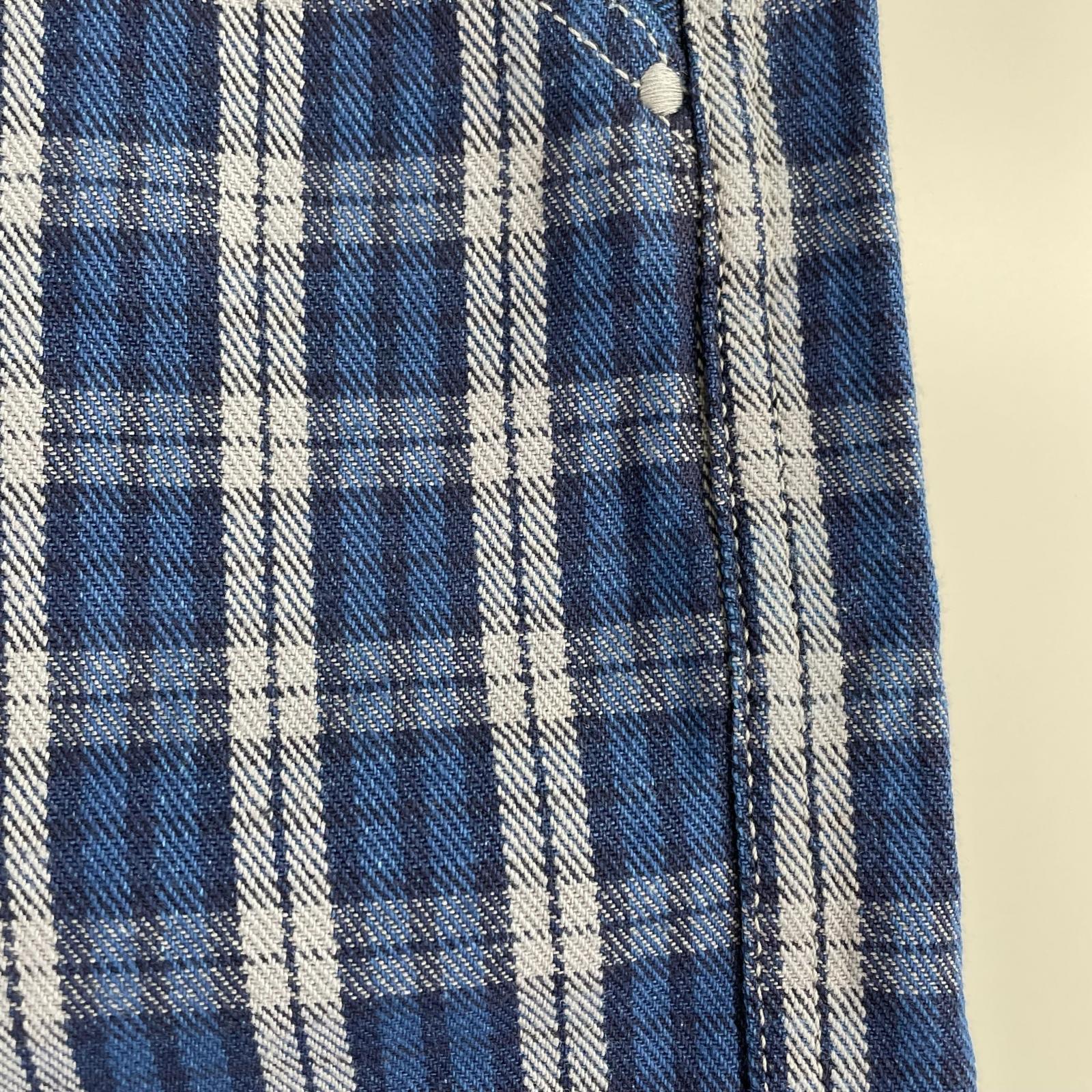 ショートパンツ EVISU Lot.7550 チェックショーツ W34 ネイビー 34 ブルー