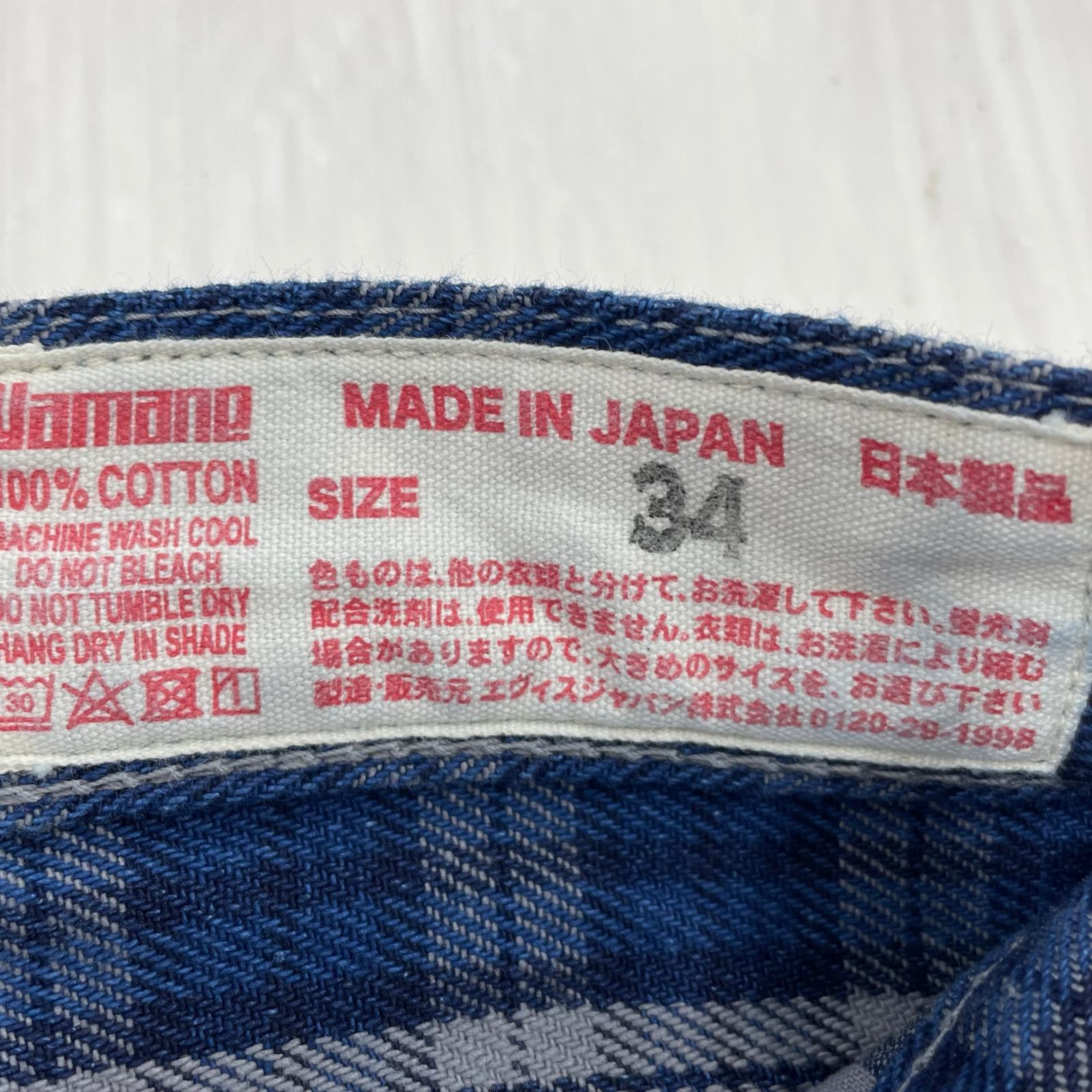 ショートパンツ EVISU Lot.7550 チェックショーツ W34 ネイビー 34 ブルー