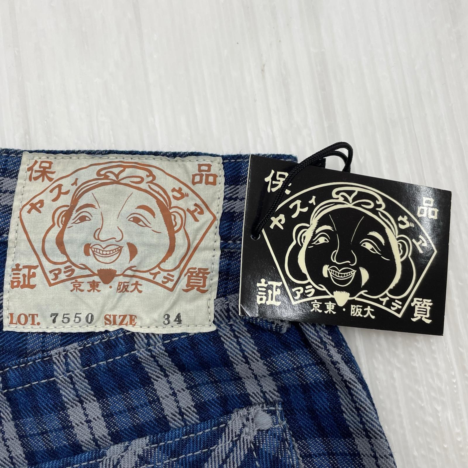 ショートパンツ EVISU Lot.7550 チェックショーツ W34 ネイビー 34 ブルー