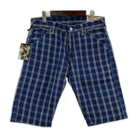 ショートパンツ EVISU Lot.7550 チェックショーツ W34 ネイビー 34 ブルー