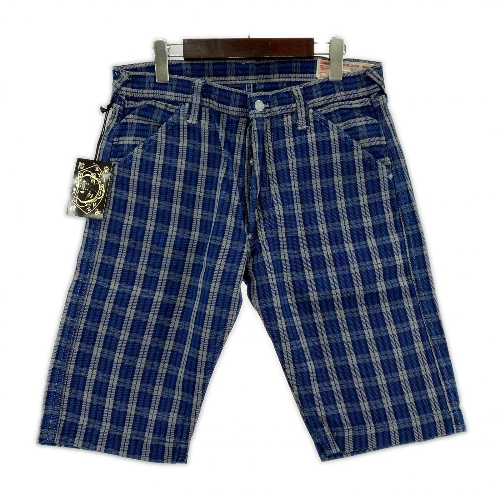 ショートパンツ EVISU Lot.7550 チェックショーツ W34 ネイビー 34 ブルー