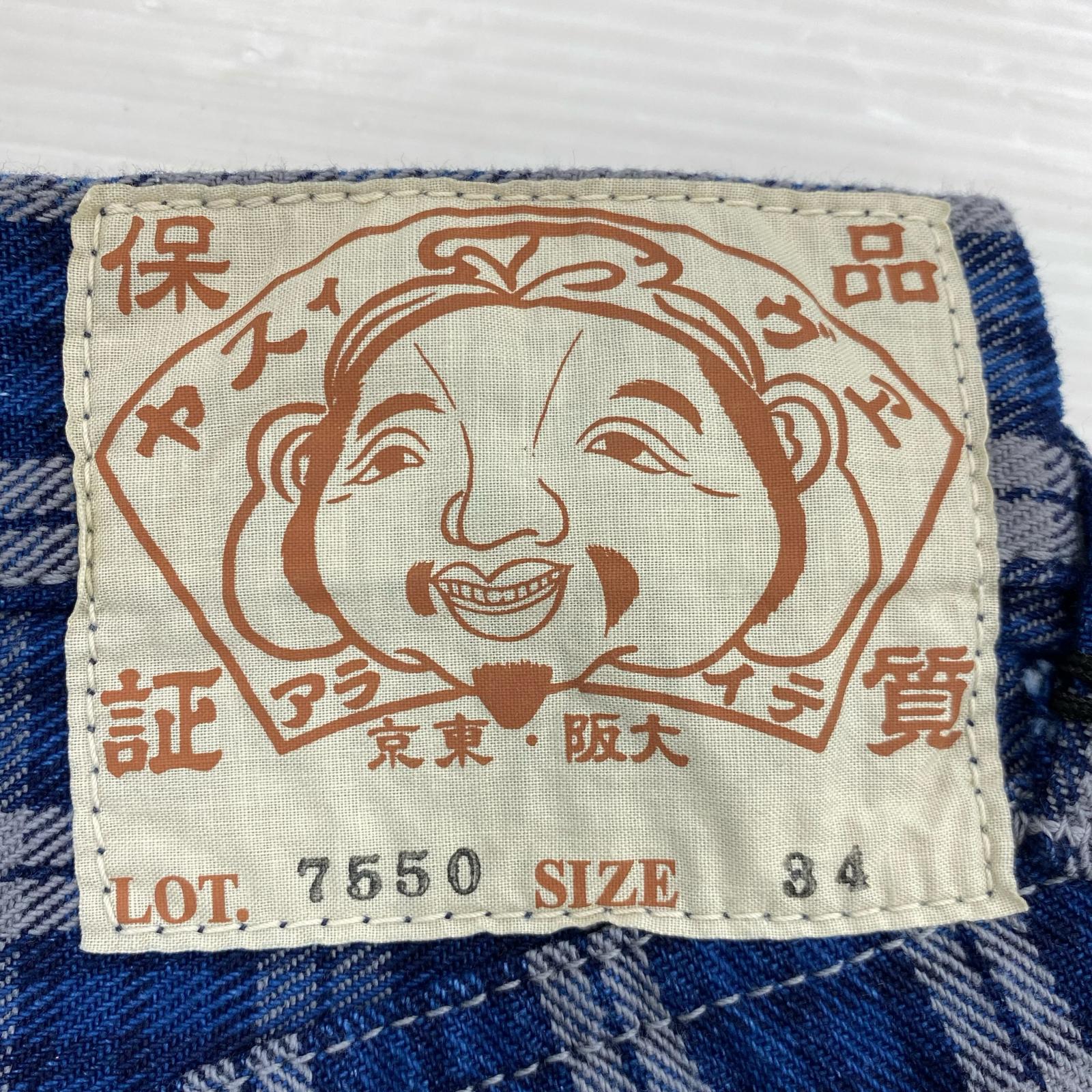 ショートパンツ EVISU Lot.7550 チェックショーツ W34 ネイビー 34 ブルー