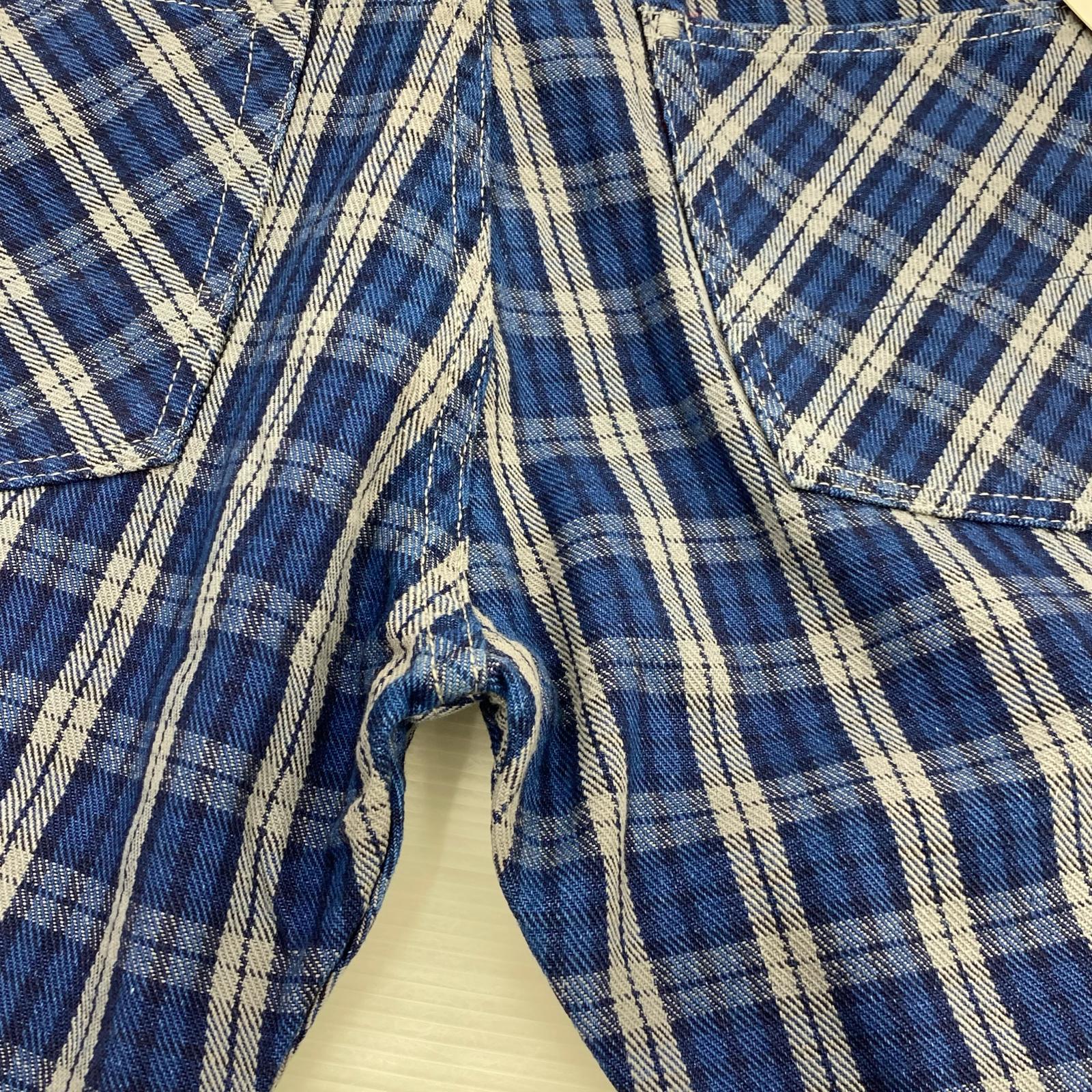 ショートパンツ EVISU Lot.7550 チェックショーツ W34 ネイビー 34 ブルー