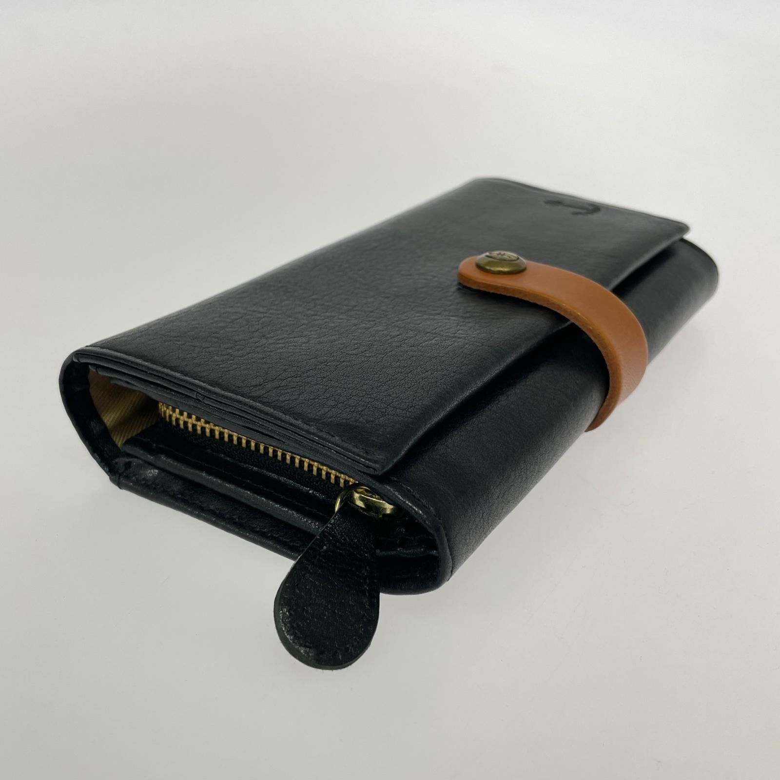 長財布 レザー二つ折り財布 黒 ブラック