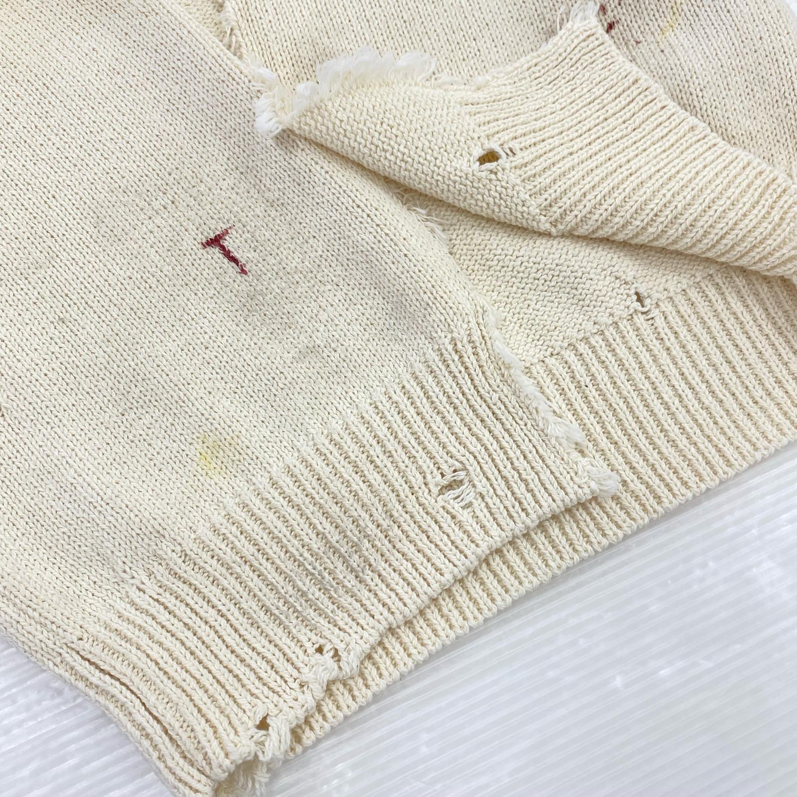 ニット ダメージ加工 ニットジレ アイボリー (M) M