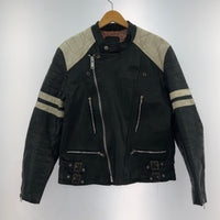 レザージャケット Campri セミダブルライダース パテッド 白黒 ブラック