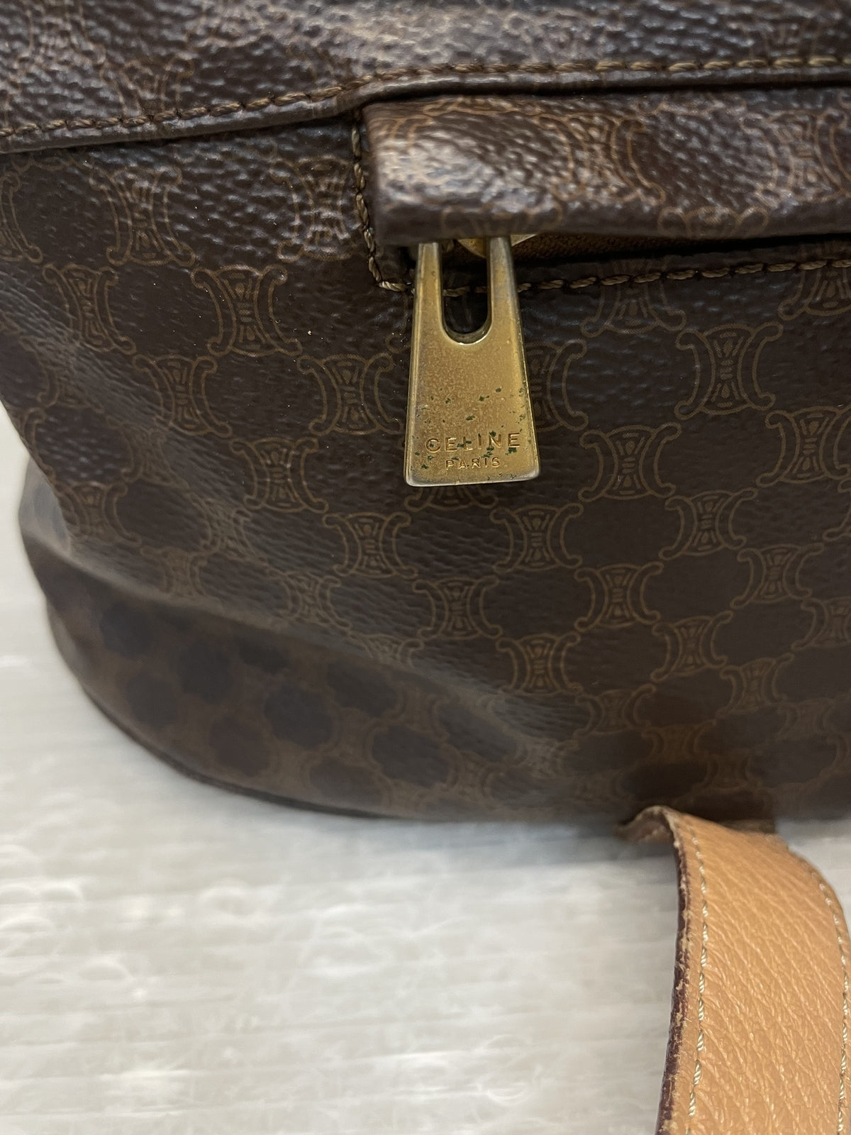 OLD CELINE マカダム柄 PVC 巾着型 ワンショルダーバッグ ブラウン