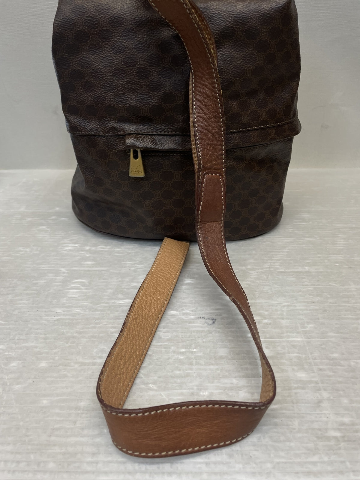 OLD CELINE マカダム柄 PVC 巾着型 ワンショルダーバッグ ブラウン