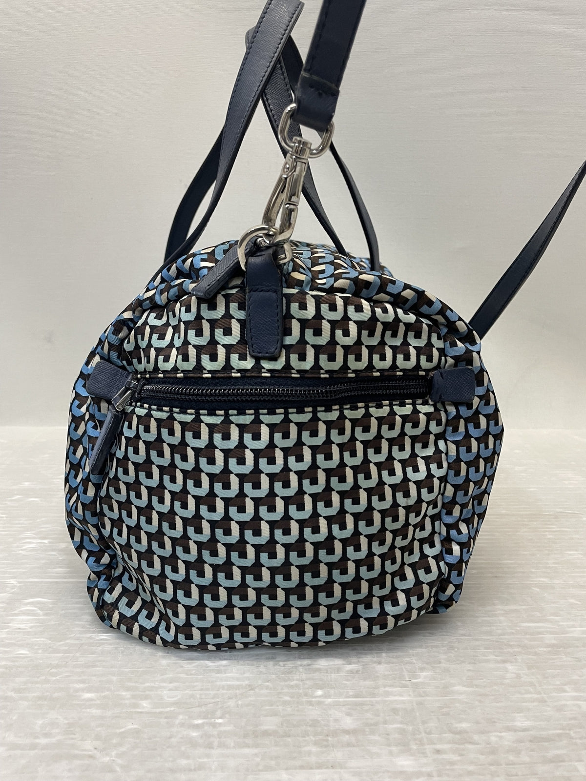 PRADA 三角プレート 総柄 ミニボストン 2wayバッグ 青