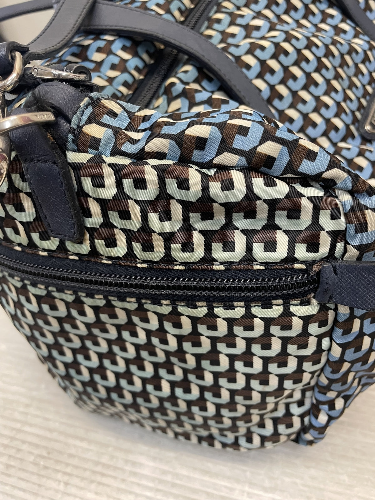 PRADA 三角プレート 総柄 ミニボストン 2wayバッグ 青