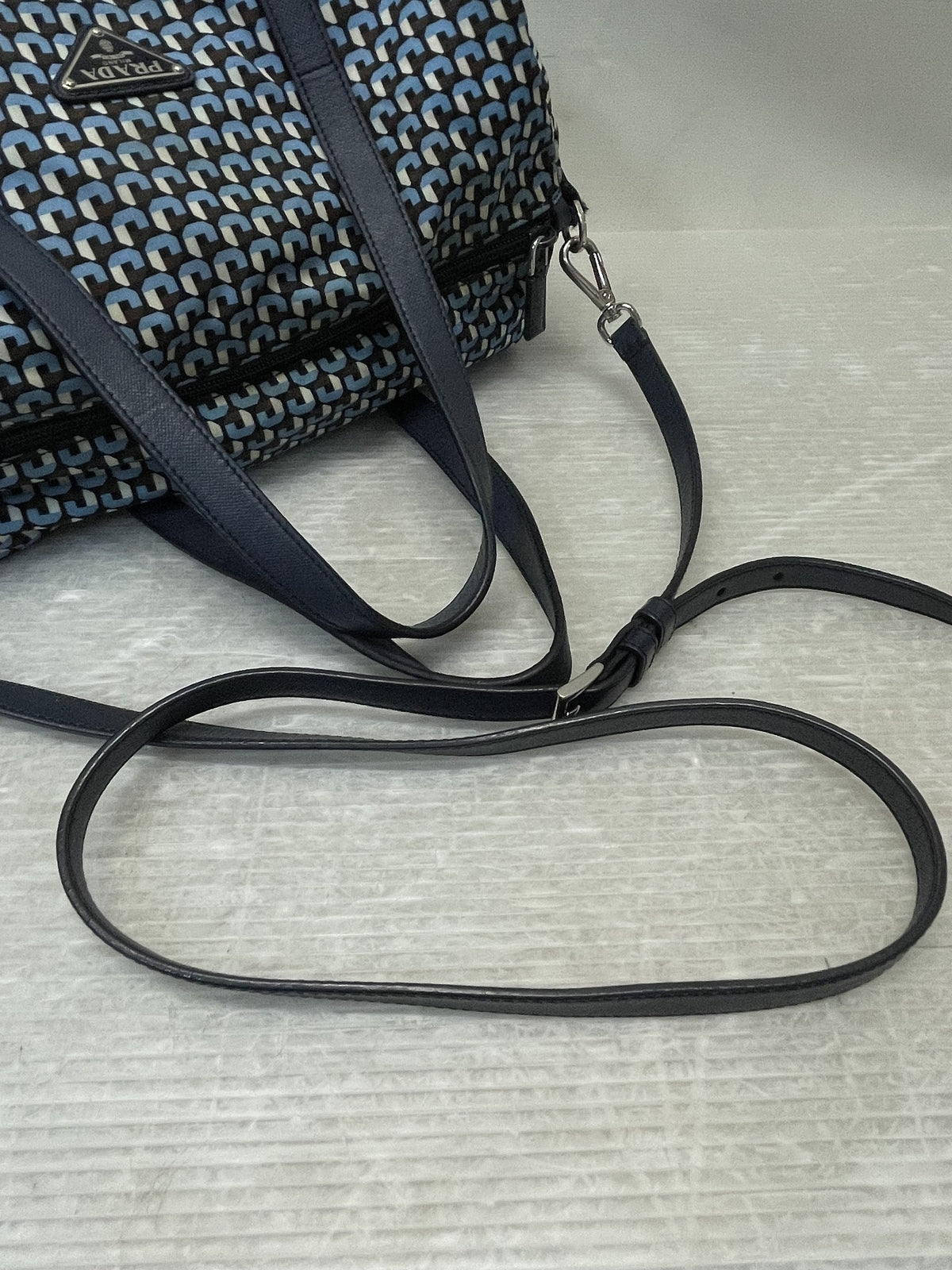PRADA 三角プレート 総柄 ミニボストン 2wayバッグ 青