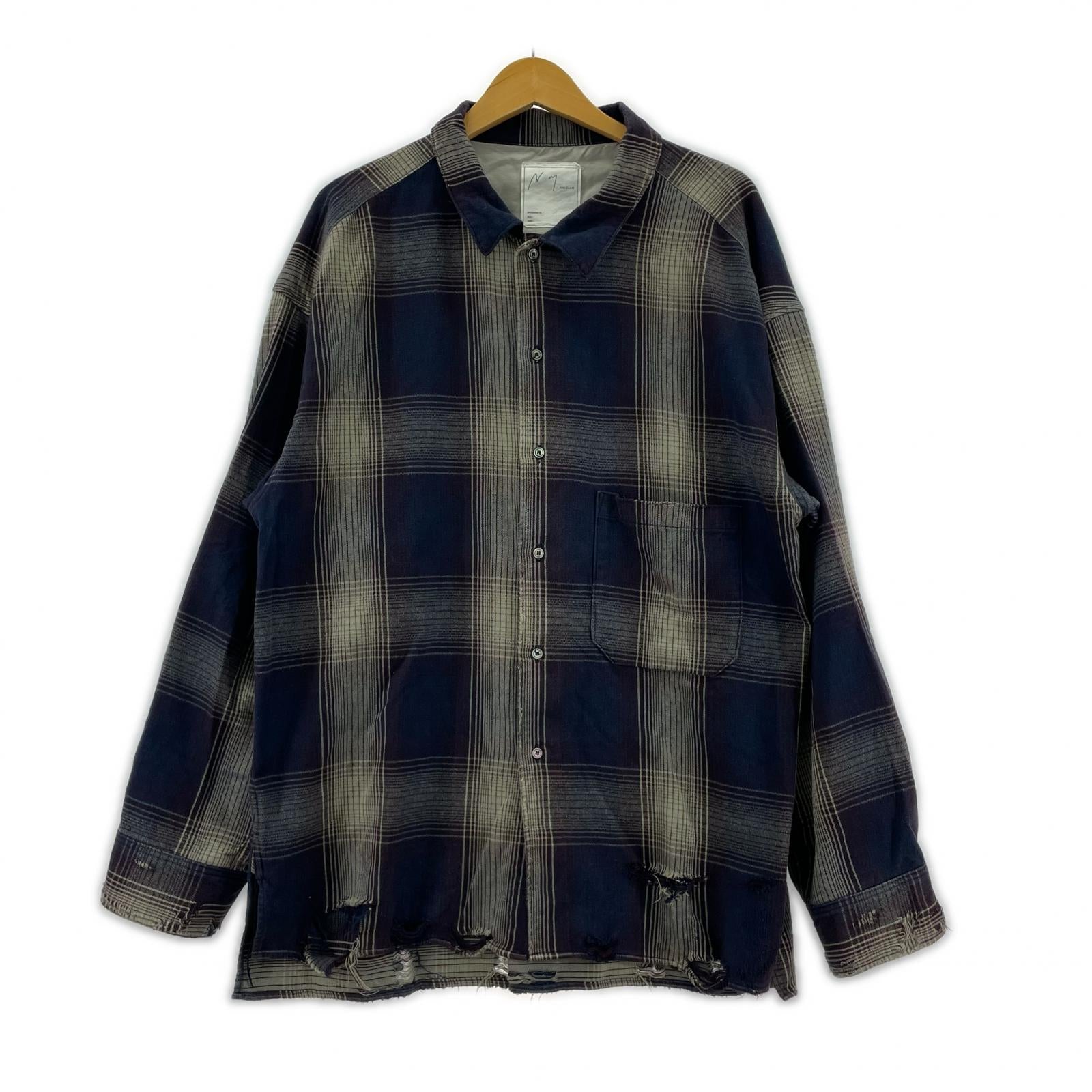 長袖シャツ ANCELLM 23AW DAMAGED FLANNEL CHECK SHIRT ダメージネルシャツ 3 ネイビー系