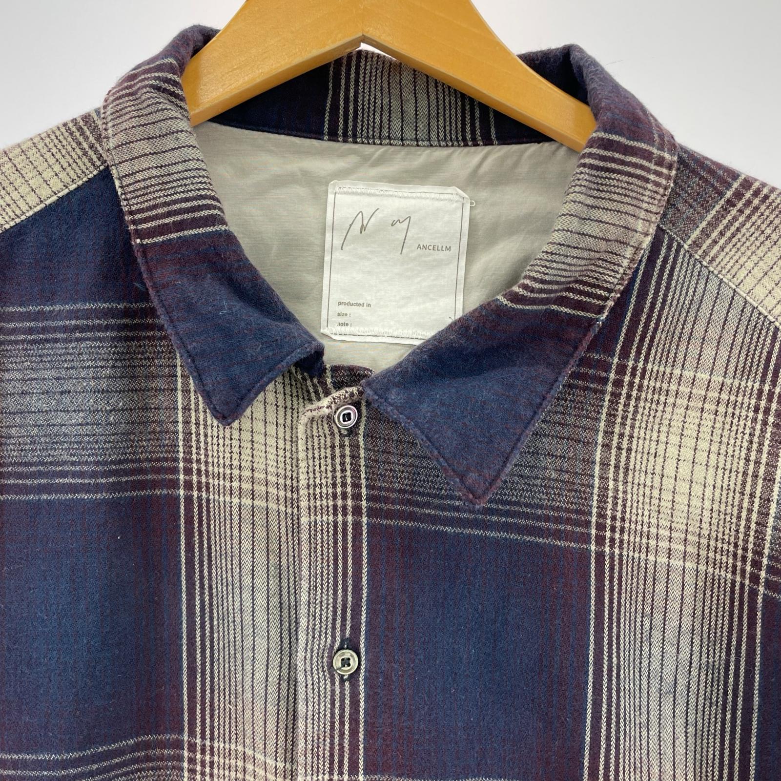 長袖シャツ ANCELLM 23AW DAMAGED FLANNEL CHECK SHIRT ダメージネルシャツ 3 ネイビー系