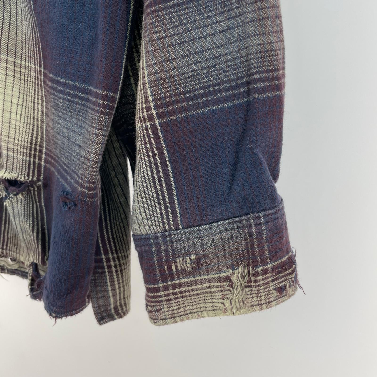 長袖シャツ ANCELLM 23AW DAMAGED FLANNEL CHECK SHIRT ダメージネルシャツ 3 ネイビー系
