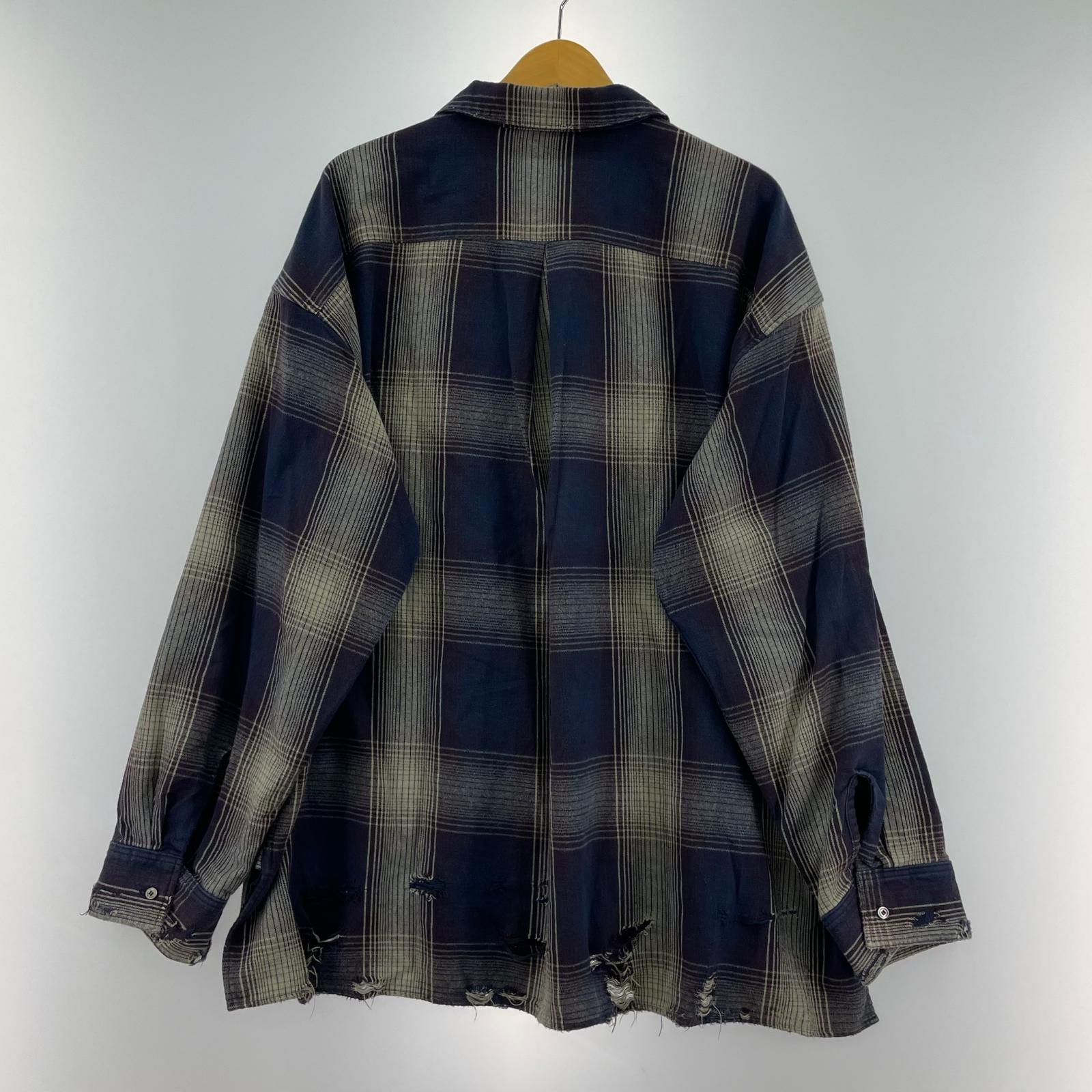 長袖シャツ ANCELLM 23AW DAMAGED FLANNEL CHECK SHIRT ダメージネルシャツ 3 ネイビー系