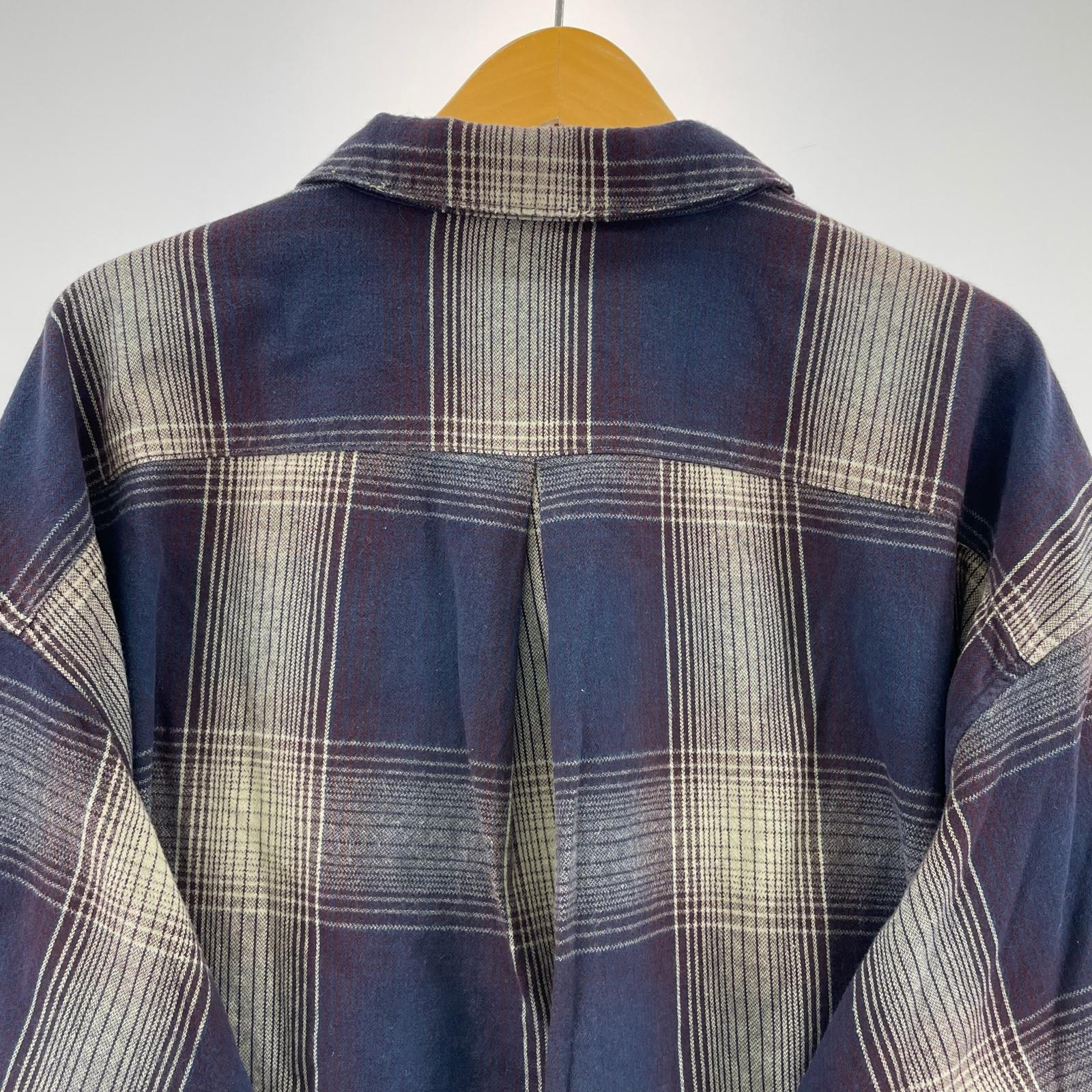 長袖シャツ ANCELLM 23AW DAMAGED FLANNEL CHECK SHIRT ダメージネルシャツ 3 ネイビー系