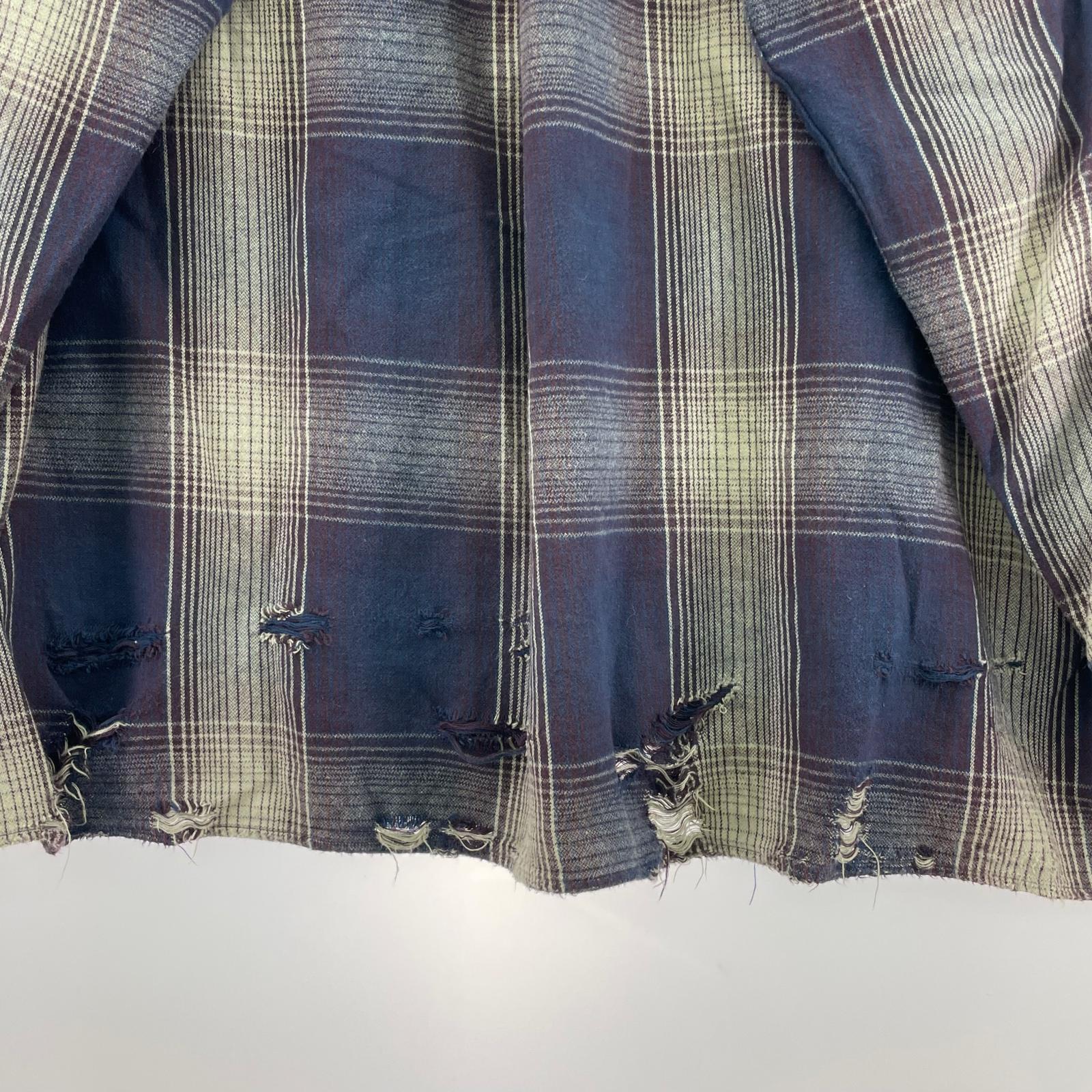 長袖シャツ ANCELLM 23AW DAMAGED FLANNEL CHECK SHIRT ダメージネルシャツ 3 ネイビー系