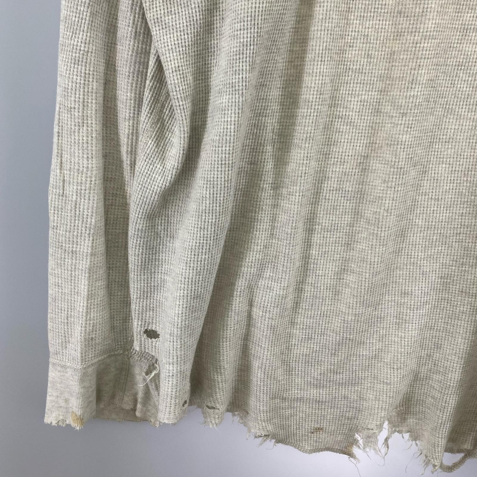 長袖Tシャツ ANCELLM 23AW DAMAGE WAFFLE CREW LS T-SHIRT ダメージサーマルカットソー 3 アイボリー