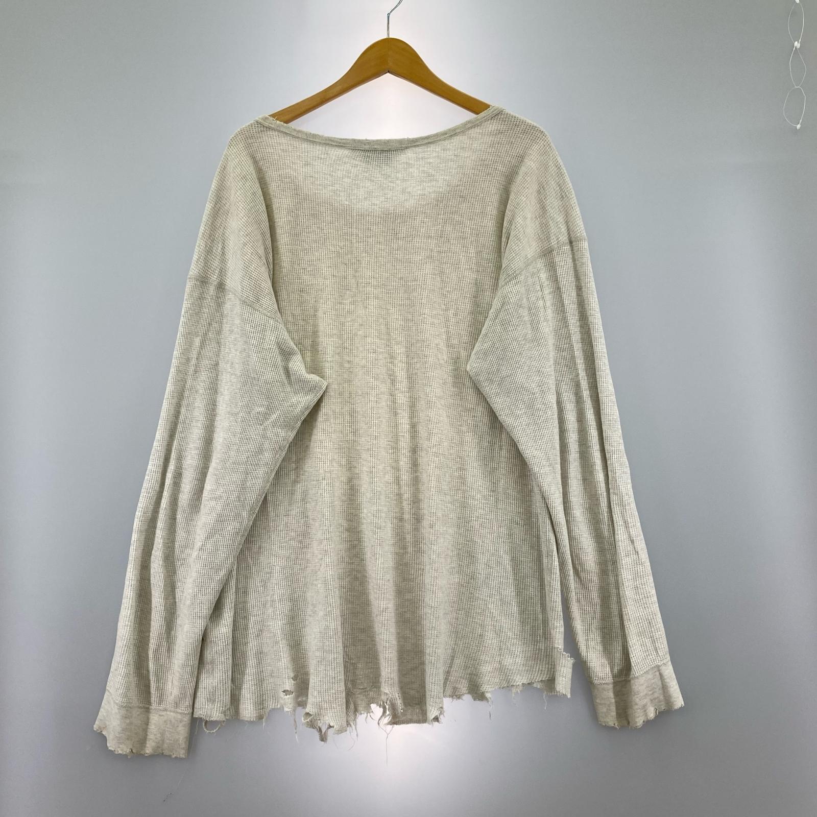 長袖Tシャツ ANCELLM 23AW DAMAGE WAFFLE CREW LS T-SHIRT ダメージサーマルカットソー 3 アイボリー