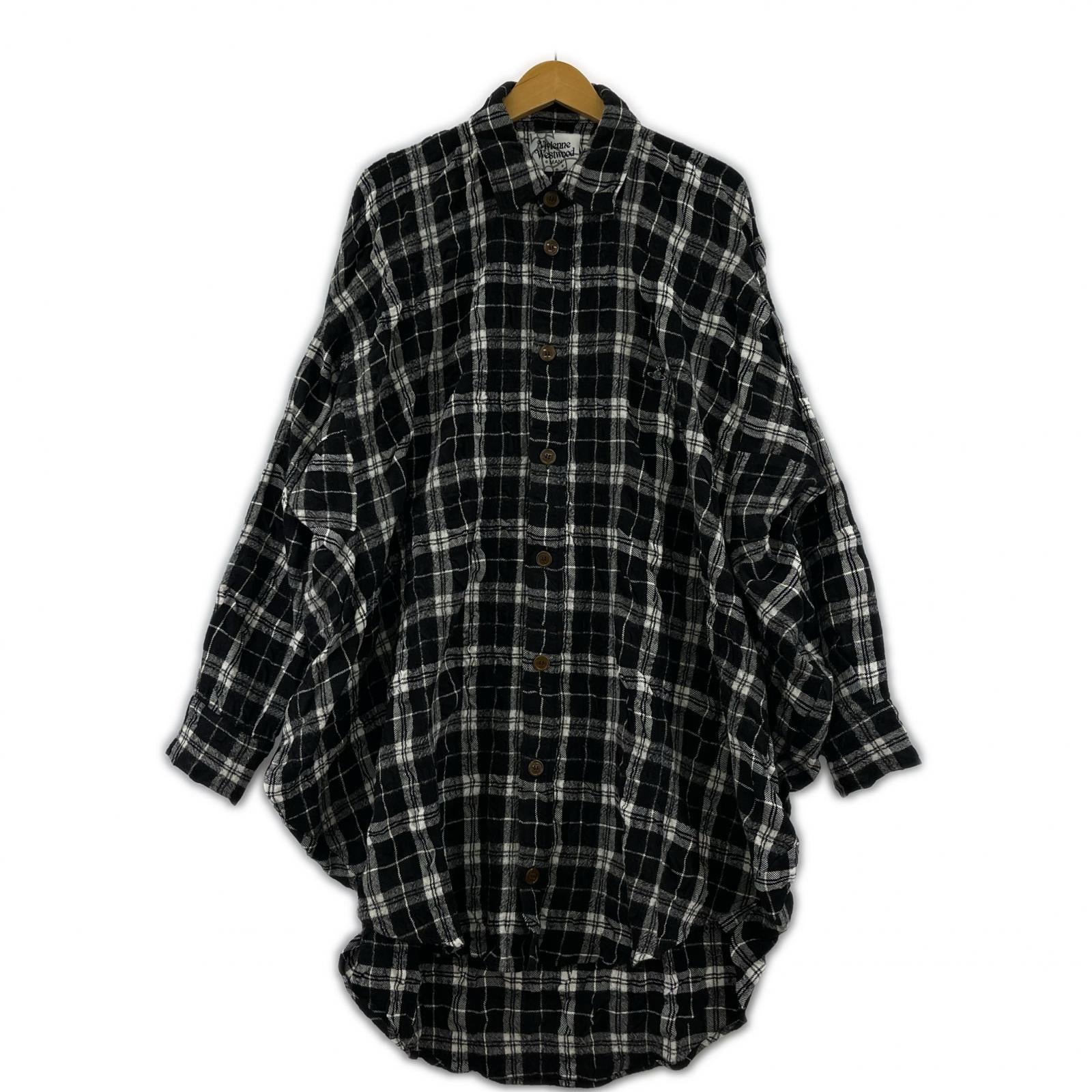長袖シャツ Vivienne Westwood Men ウールシャツ チェック 黒白 フリー ブラック