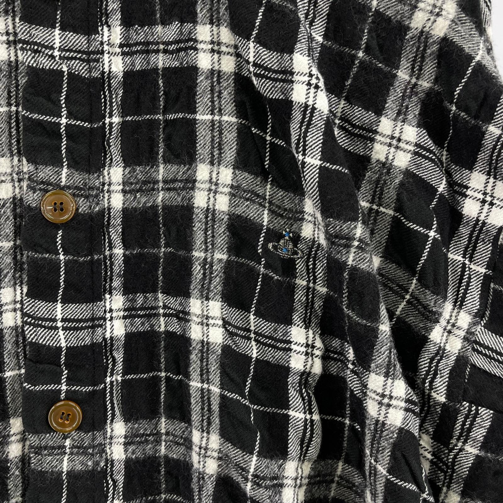 長袖シャツ Vivienne Westwood Men ウールシャツ チェック 黒白 フリー ブラック