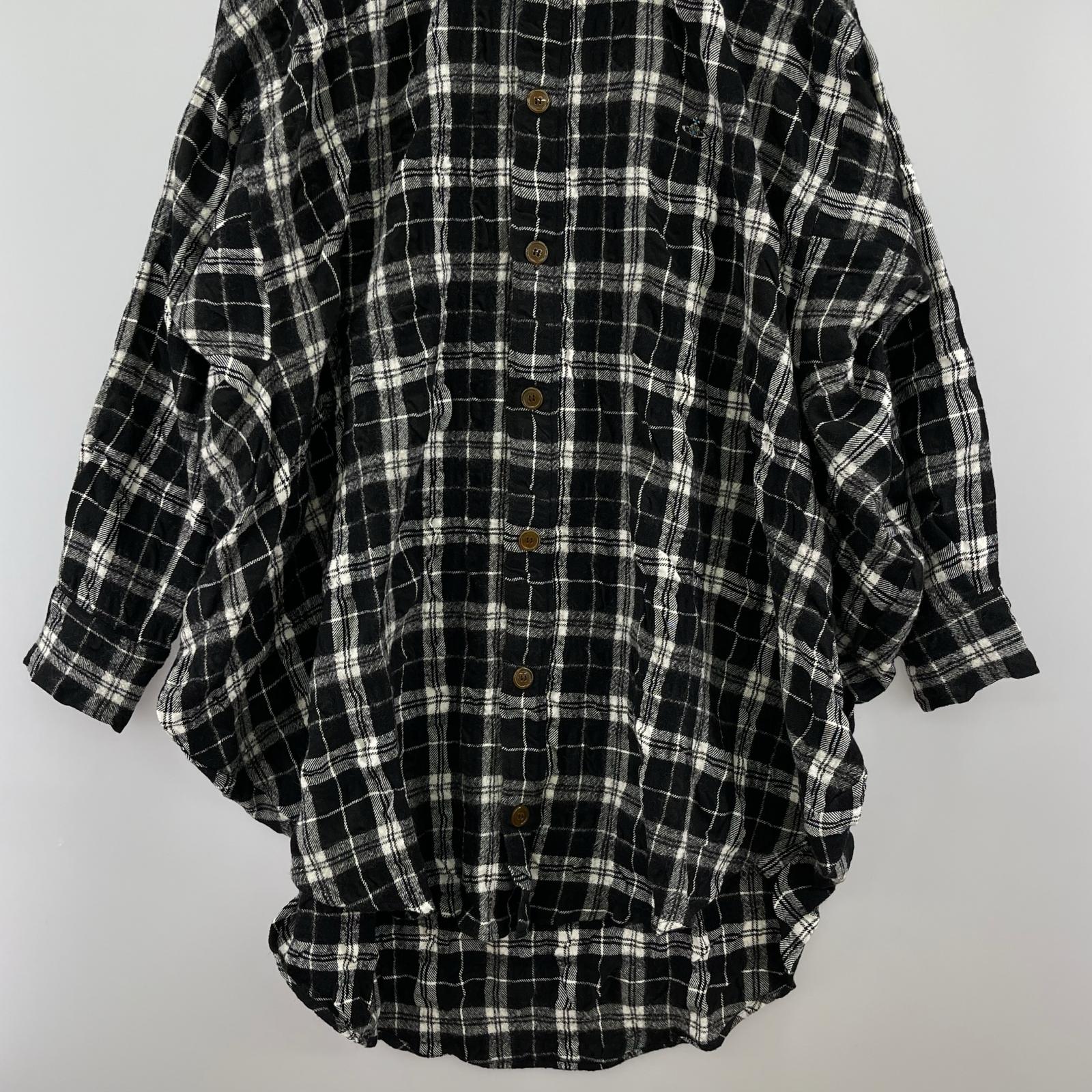 長袖シャツ Vivienne Westwood Men ウールシャツ チェック 黒白 フリー ブラック
