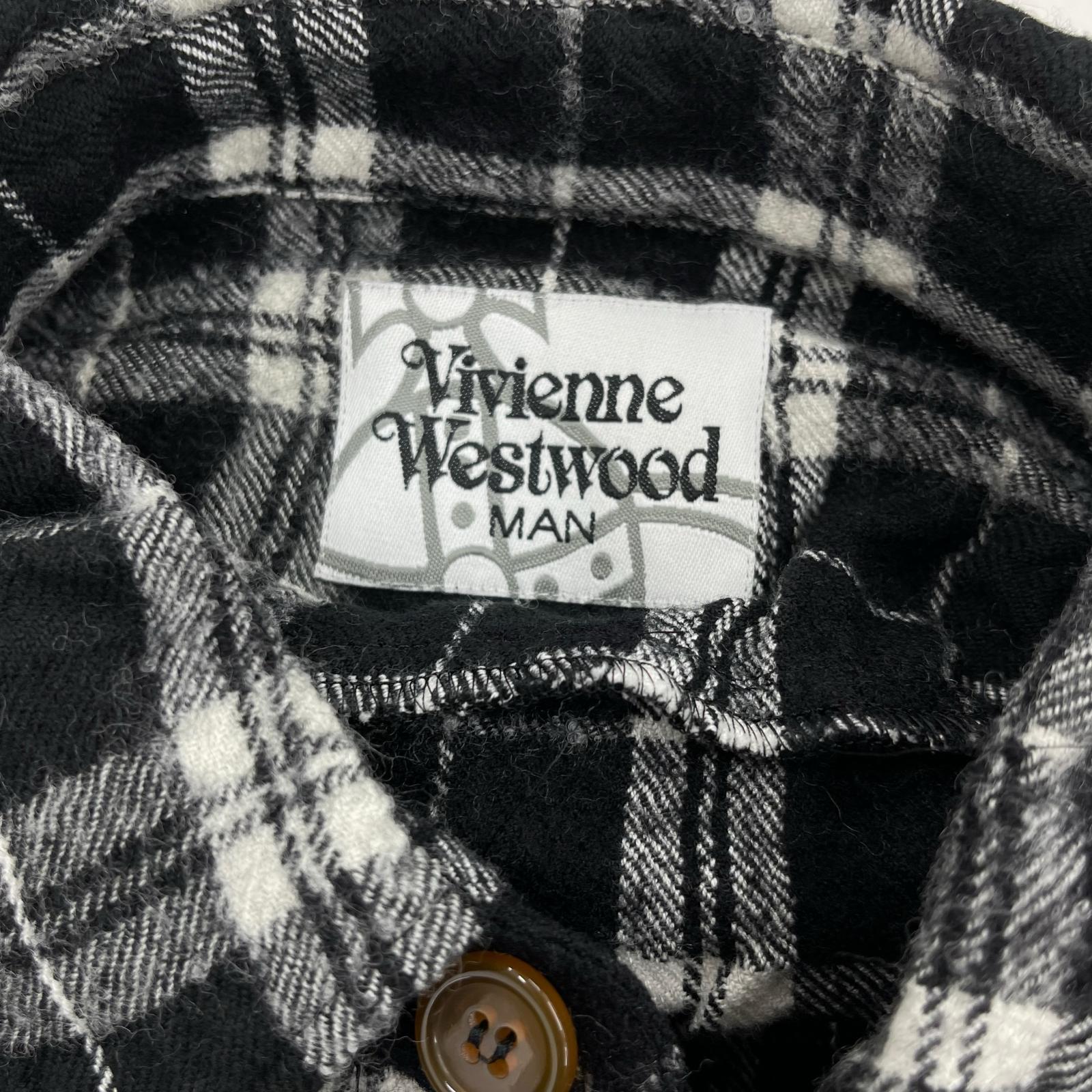 長袖シャツ Vivienne Westwood Men ウールシャツ チェック 黒白 フリー ブラック