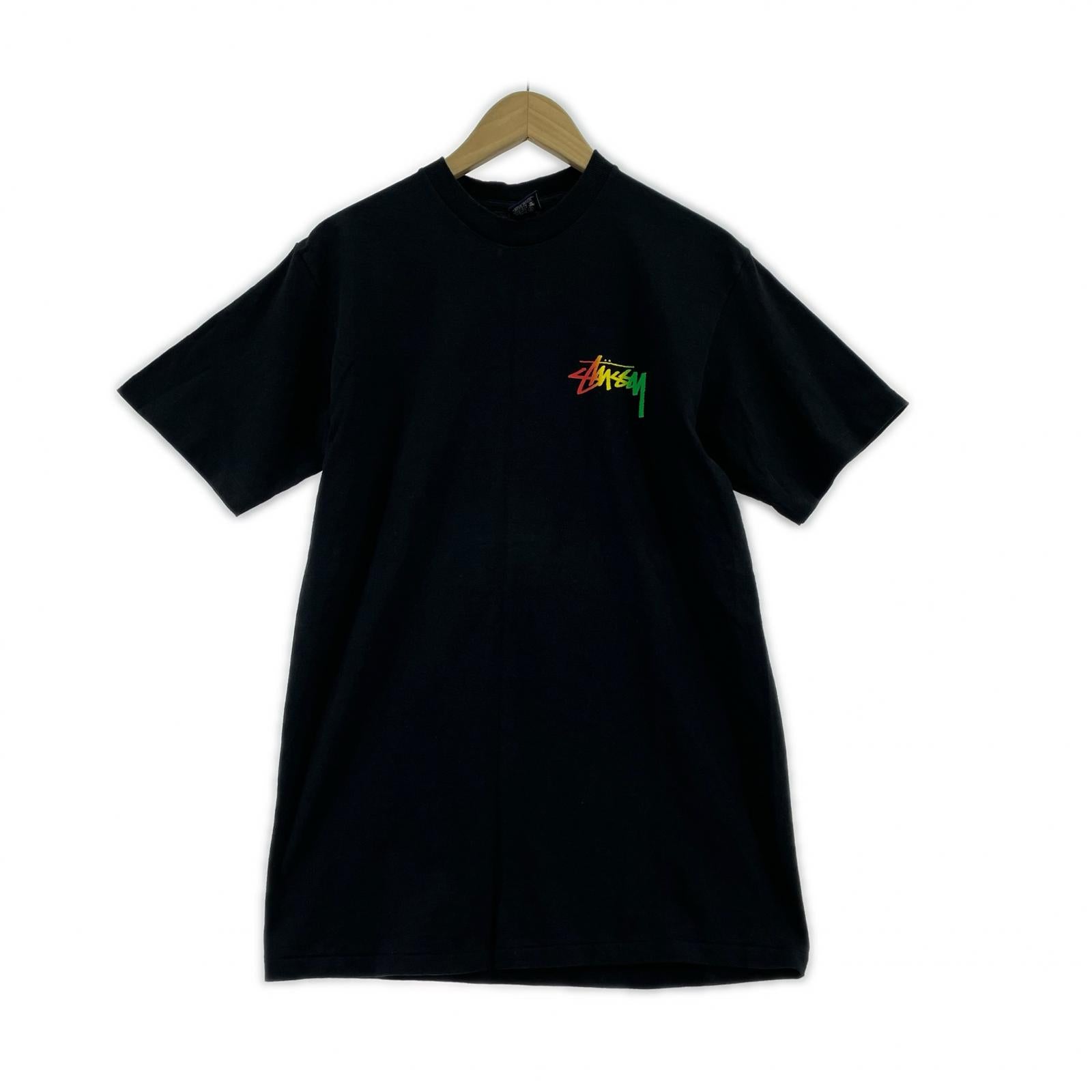 半袖Tシャツ 00s USA製 ラスタカラーロゴS/Sカットソー ブラック M ブラック