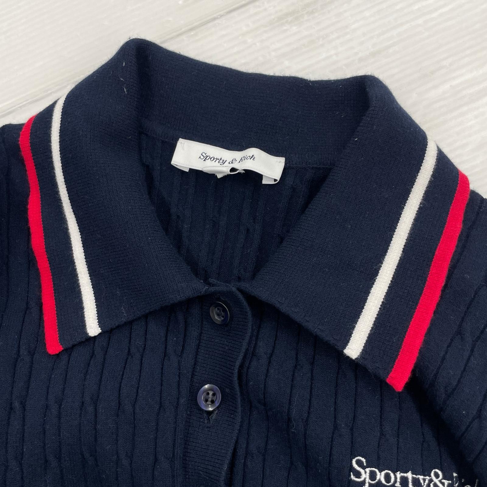 ポロシャツ sporty&rich ニットポロシャツ S ネイビー