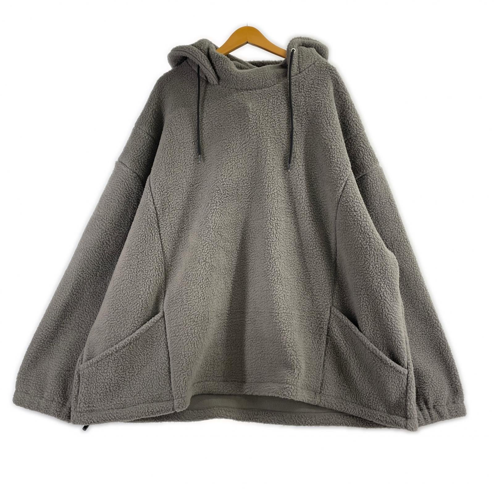 パーカー ワイドシルエットボアプルパーカー L L グレー