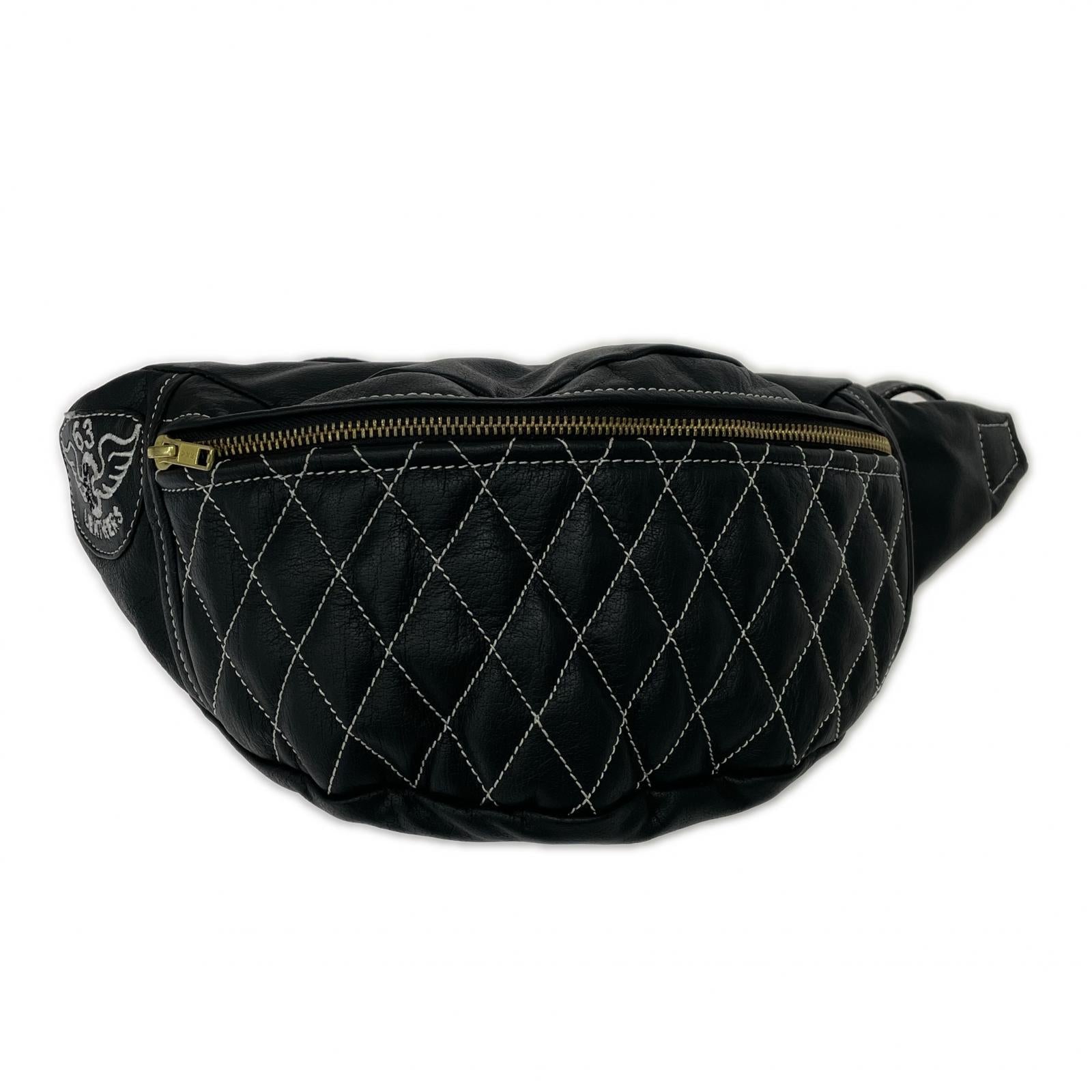 ボディバッグ 63leathers キルティングレザーボディバッグ ブラック