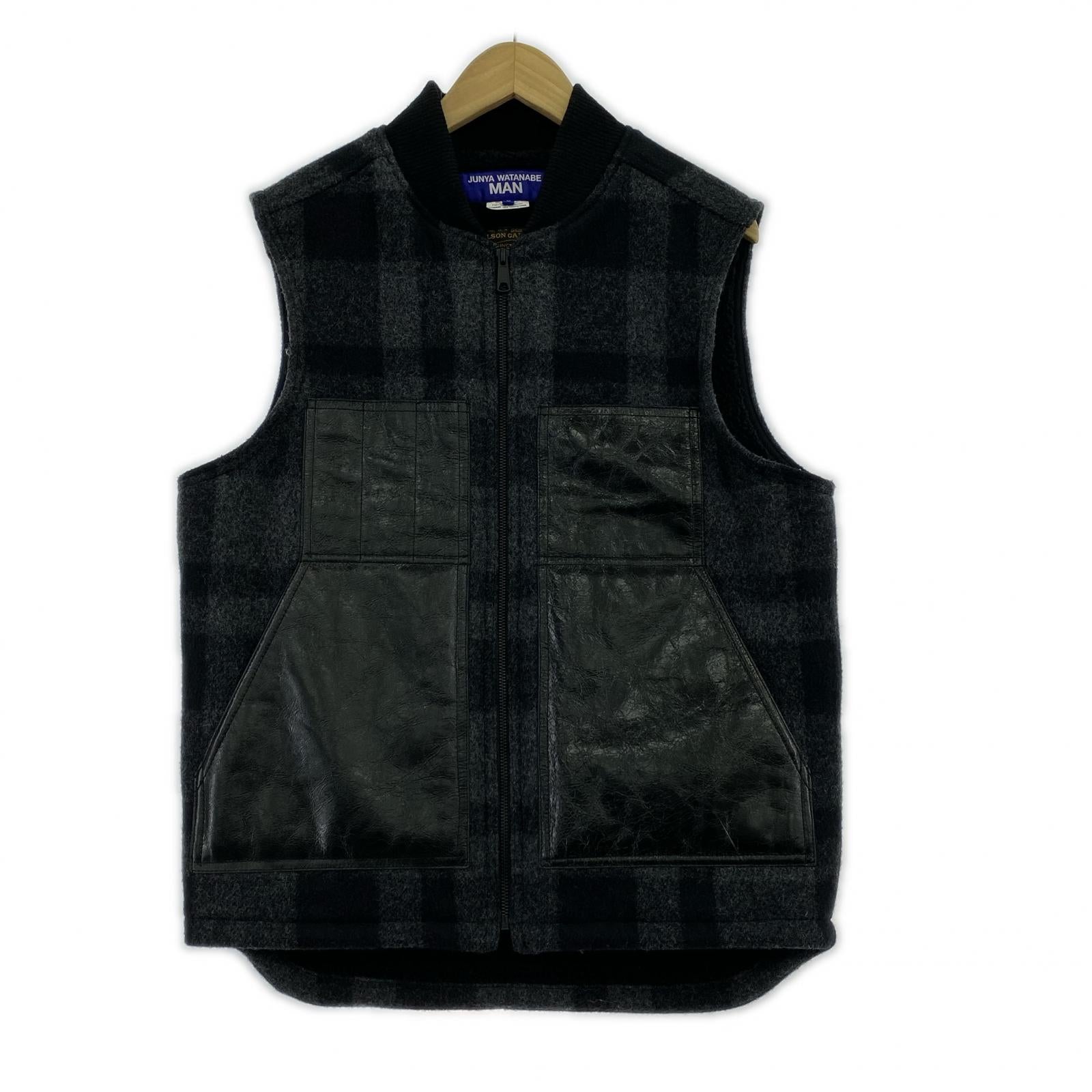 ジャケット 25AW マッキーノウール×レザー Wネーム ベスト S ブラック S ブラック